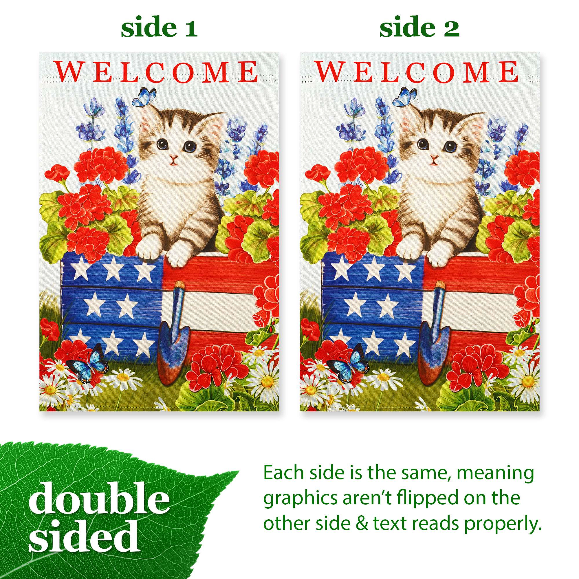 G128 12x18 in Double-Sided Welcome Kitten Patriotic Garden Flag, Blockout Polyester