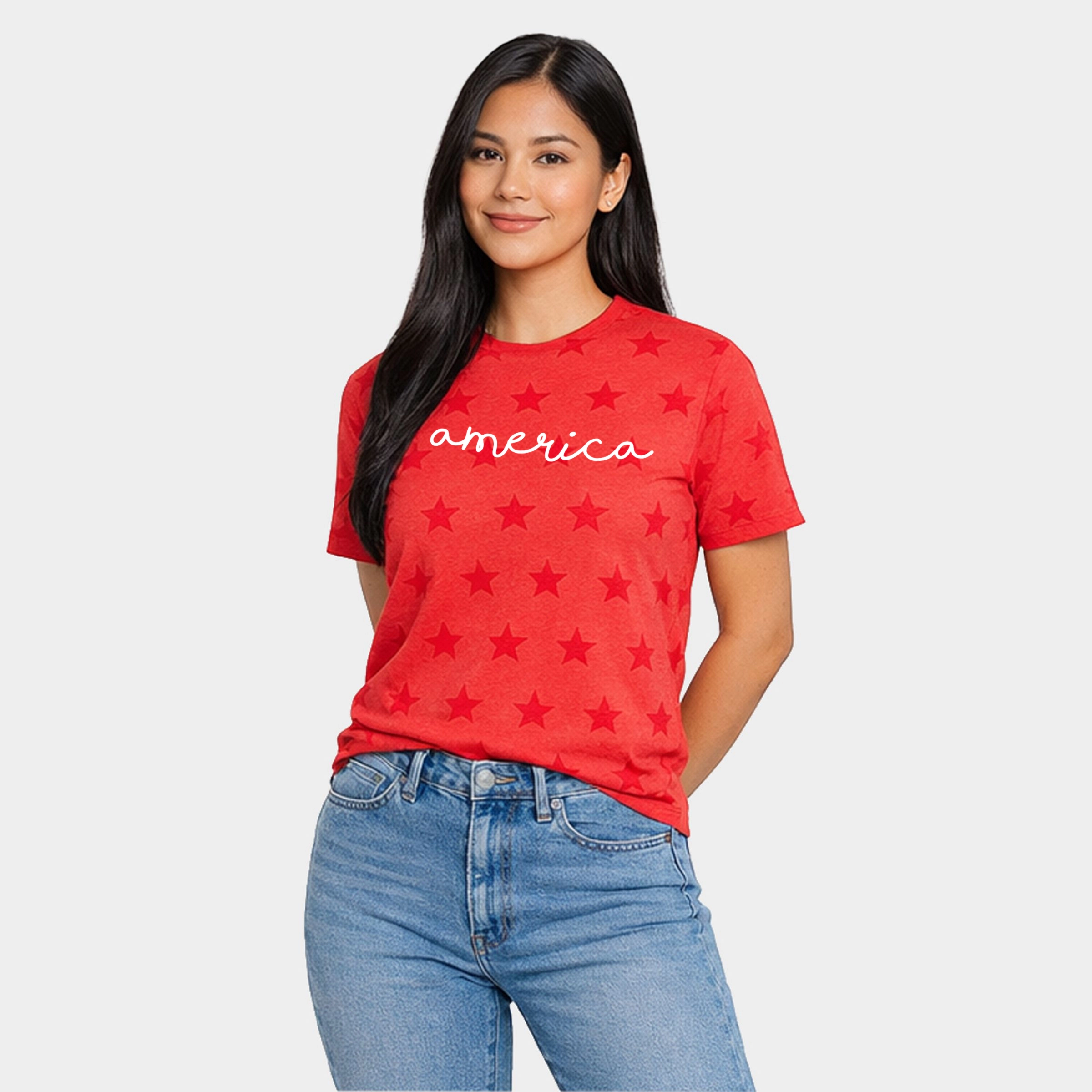 Simply Sage Market - America Cursive Women's Short Sleeve Star Tee