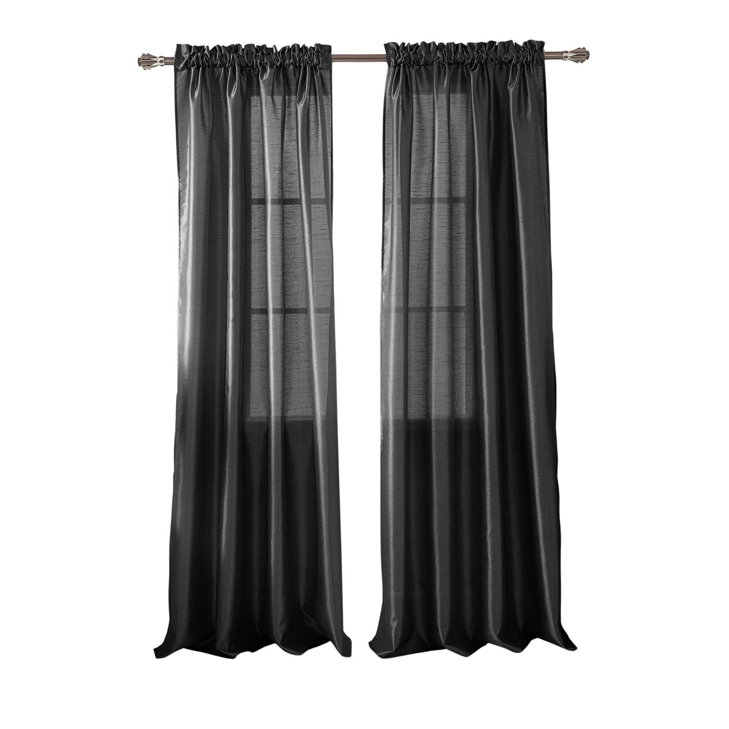 RT Designers Collection 100% Polyester 82 GSM Faux Silk Nikki Rod Pocket Curtain Panel 54" x 90" Black