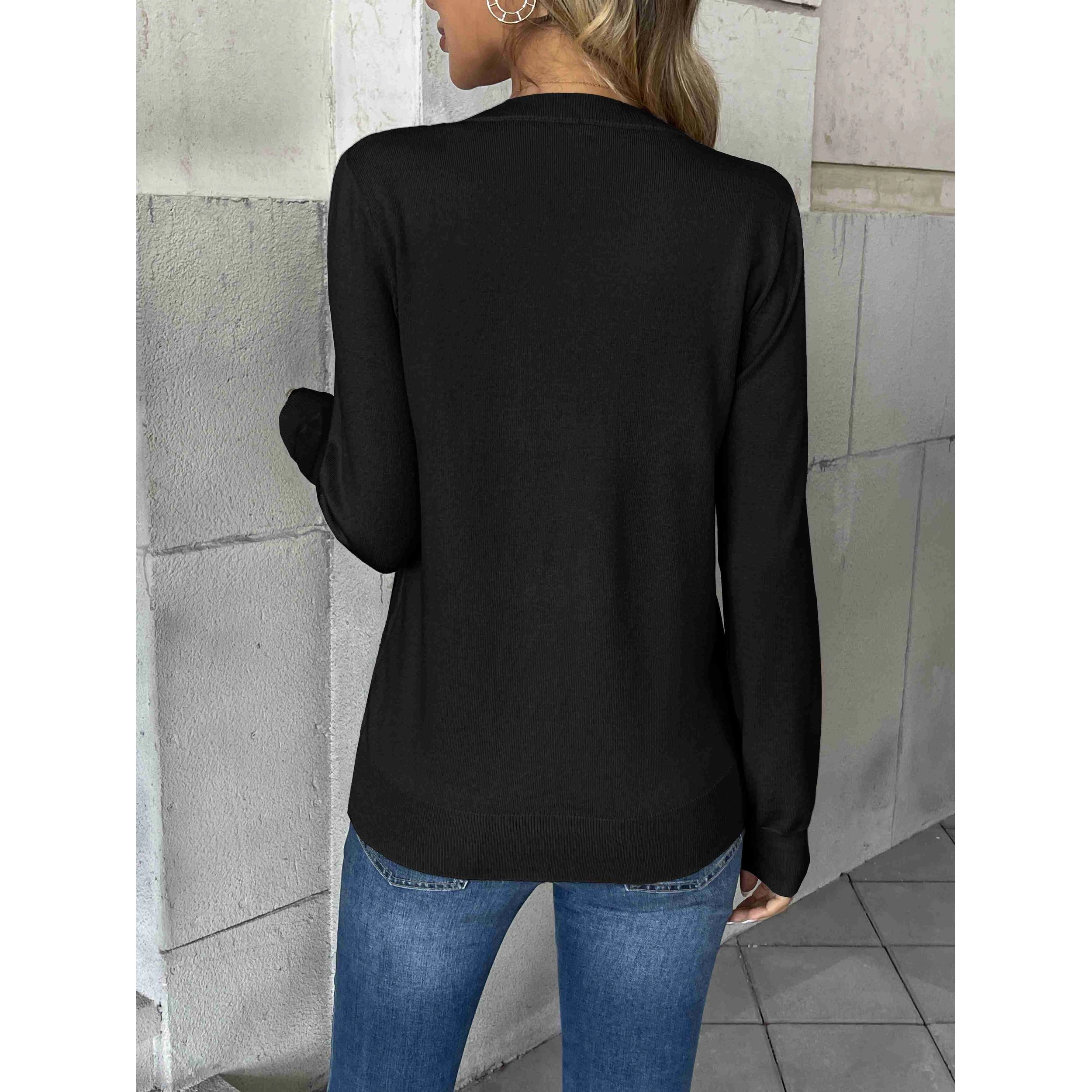 Zeagoo Women's V-Neck Long Sleeve Ribbed Knit Pullover