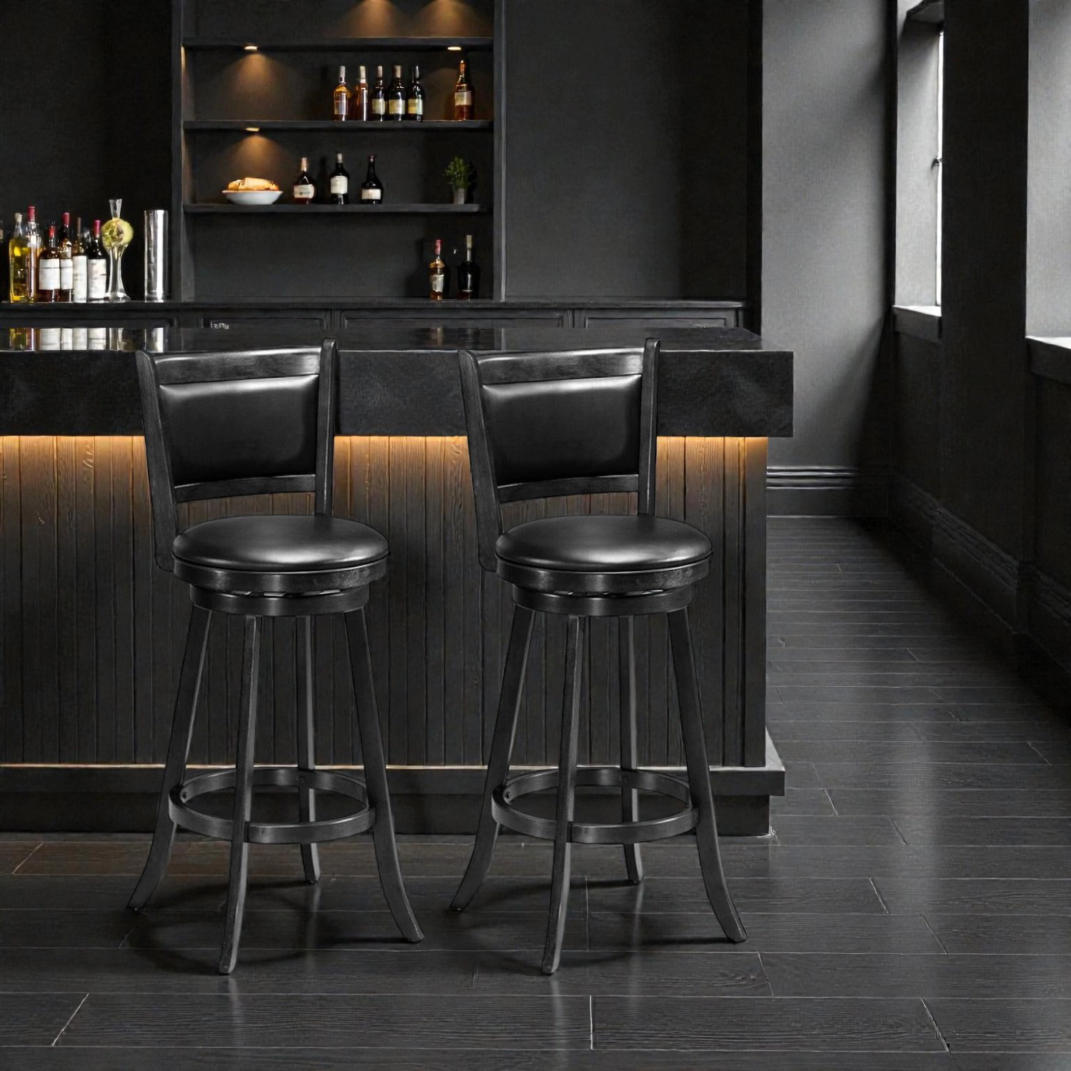 Hivvago Set of 2 29-Inch Wooden Swivel Bar Stools with Cushioned PVC Seats