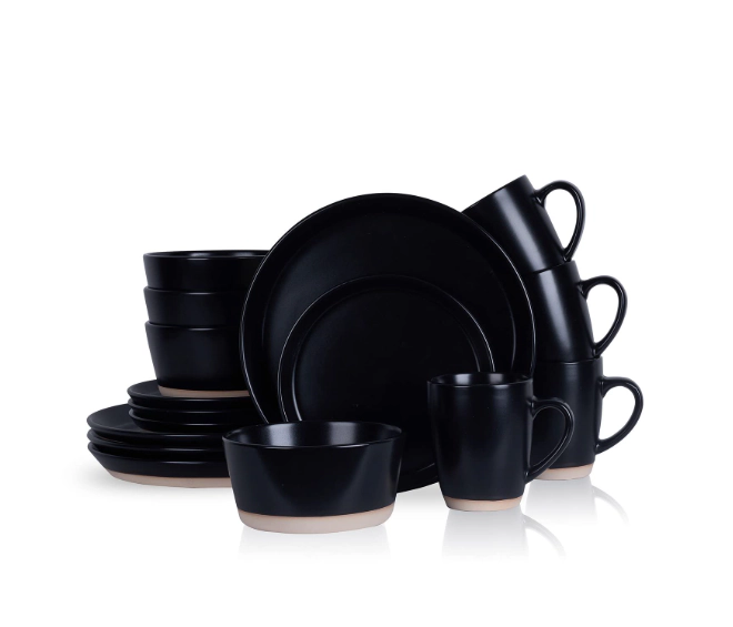Stone Lain Jules Stoneware 16-Piece Dinnerware Set, Service for 4, Black