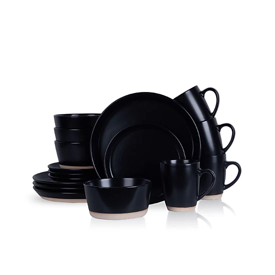 Stone Lain Jules Stoneware 16-Piece Dinnerware Set, Service for 4, Black
