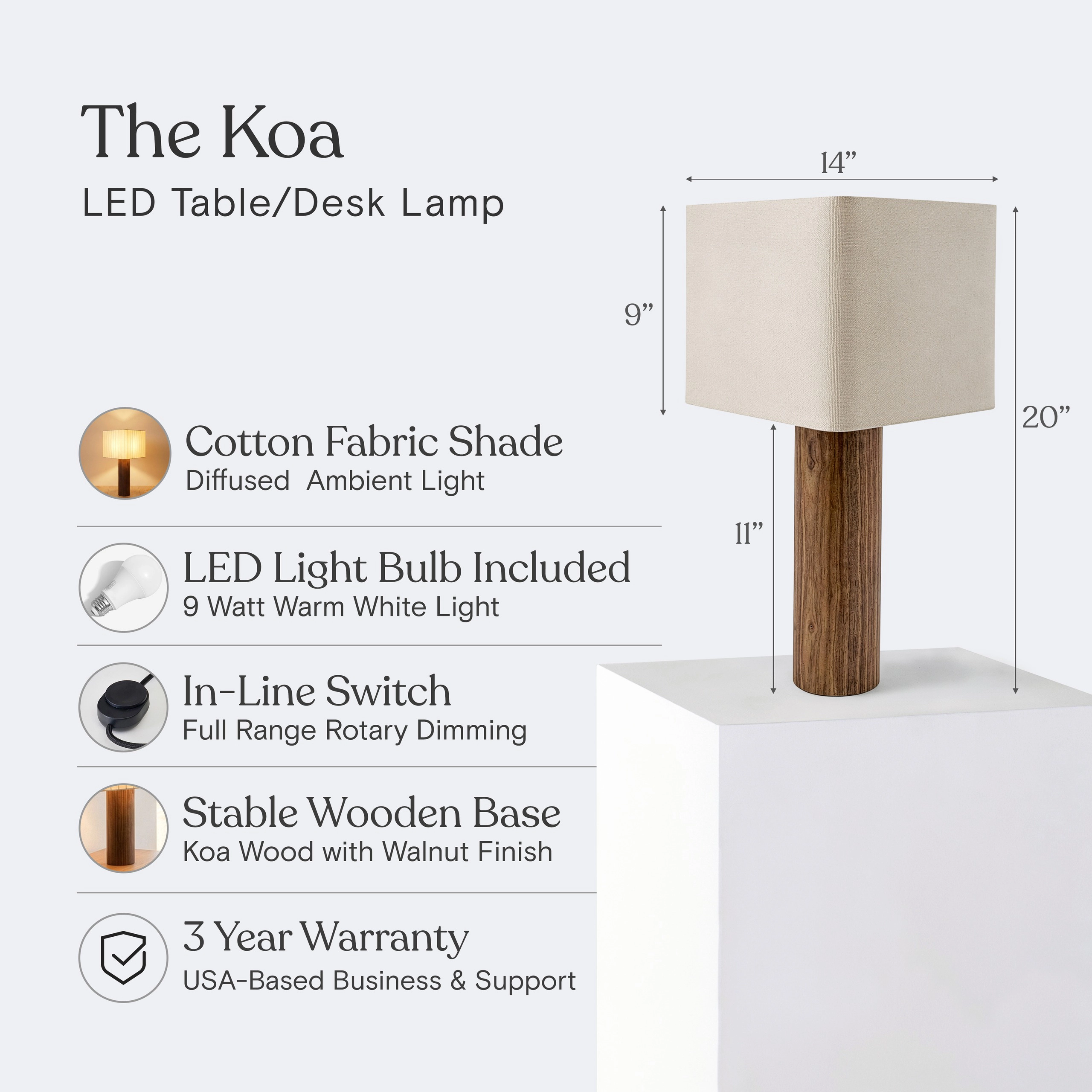 Brightech Koa Wood LED Table Lamp