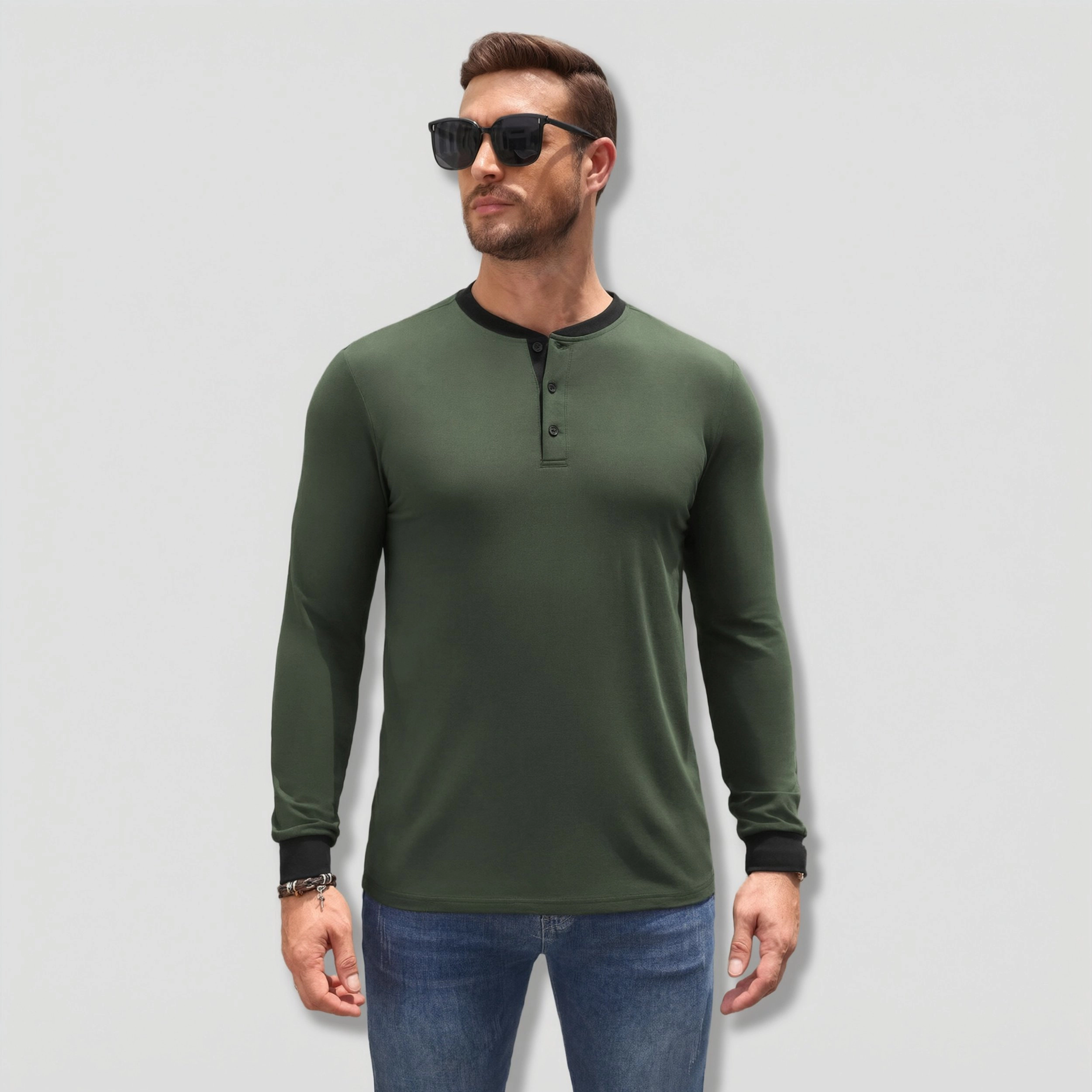 COOFANDY Men's Long Sleeve Henley Button Down Cotton T-Shirt