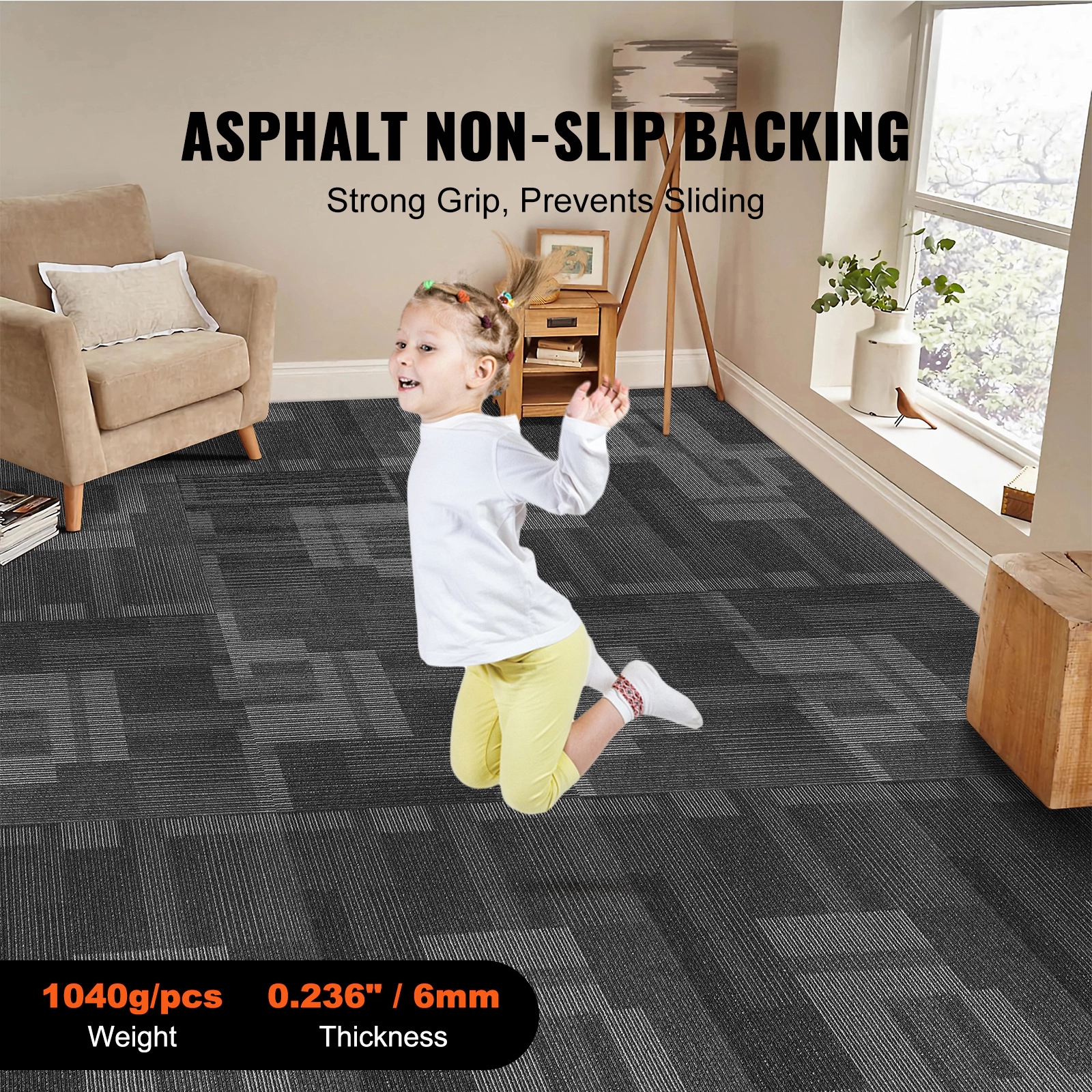 HONGGE Carpet Tiles Reusable Carpet Squares With Padding Attached Soft Padded Carpet Tiles Easy Install DIY for Bedroom