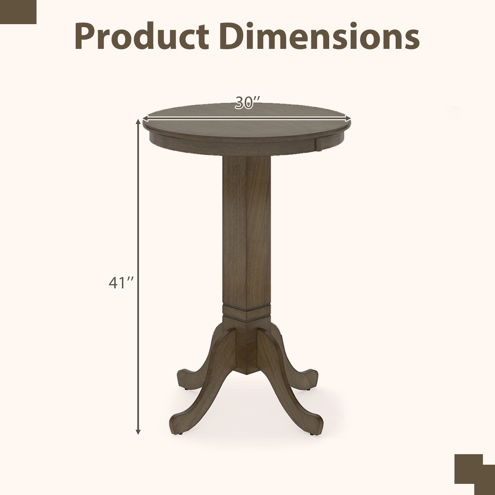 SUGIFT Rubber Wood Pub Round Dining Table with Pedestal Base 180-lb Capacity Espresso/Gray