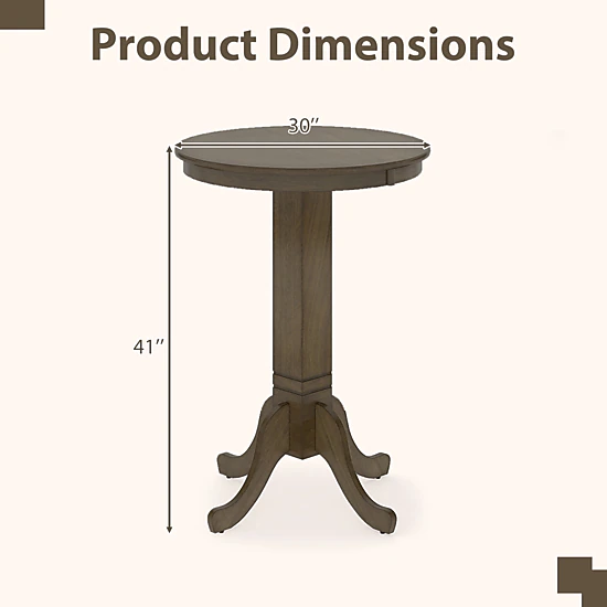 SUGIFT Rubber Wood Pub Round Dining Table with Pedestal Base 180-lb Capacity Espresso/Gray