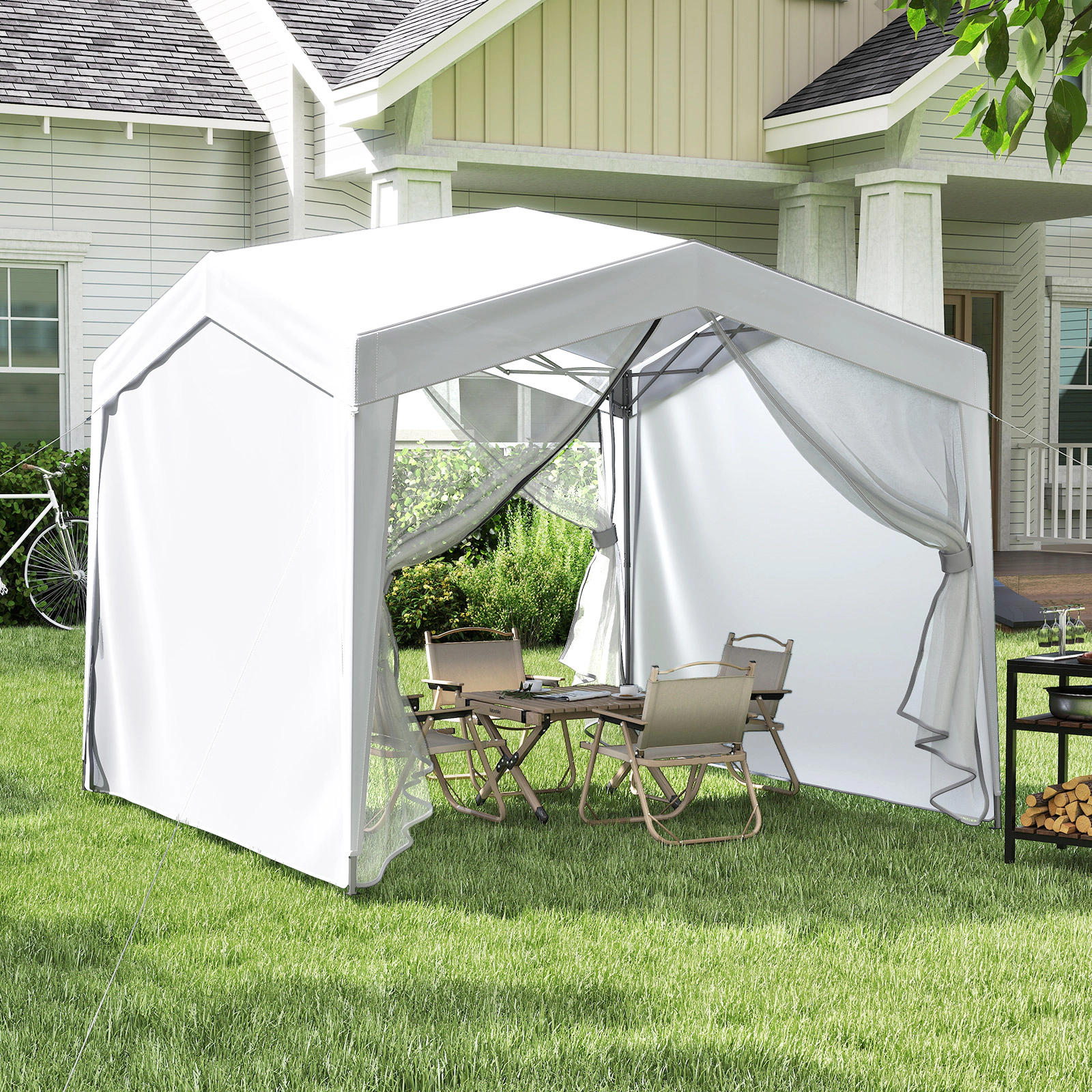 LJG Pop up Canopy Tent with 4 Sidewalls Mesh Netting Wheeled Bag