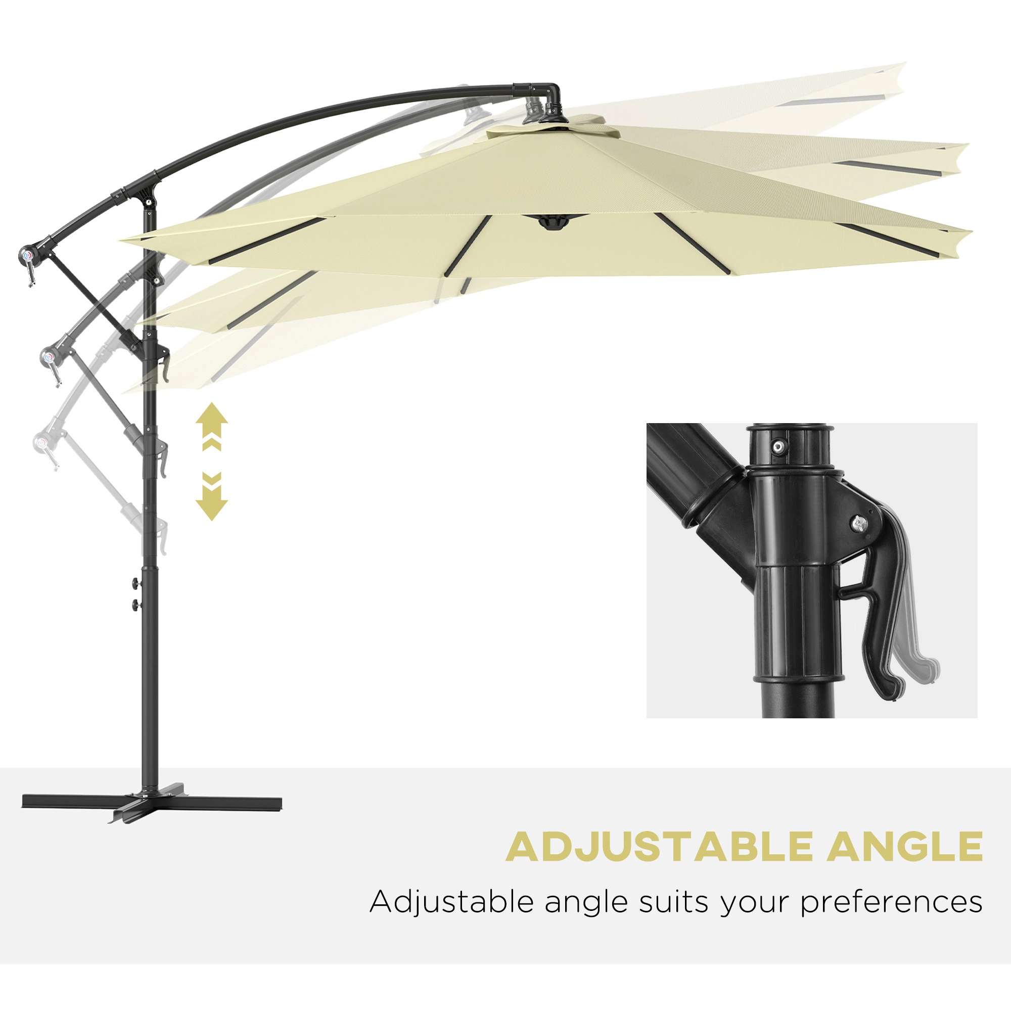 HONGGE 10' Cantilever Tilt Offset Patio Umbrella w/ UV & Water Safe Material & Cross Base (Weight Not Included)