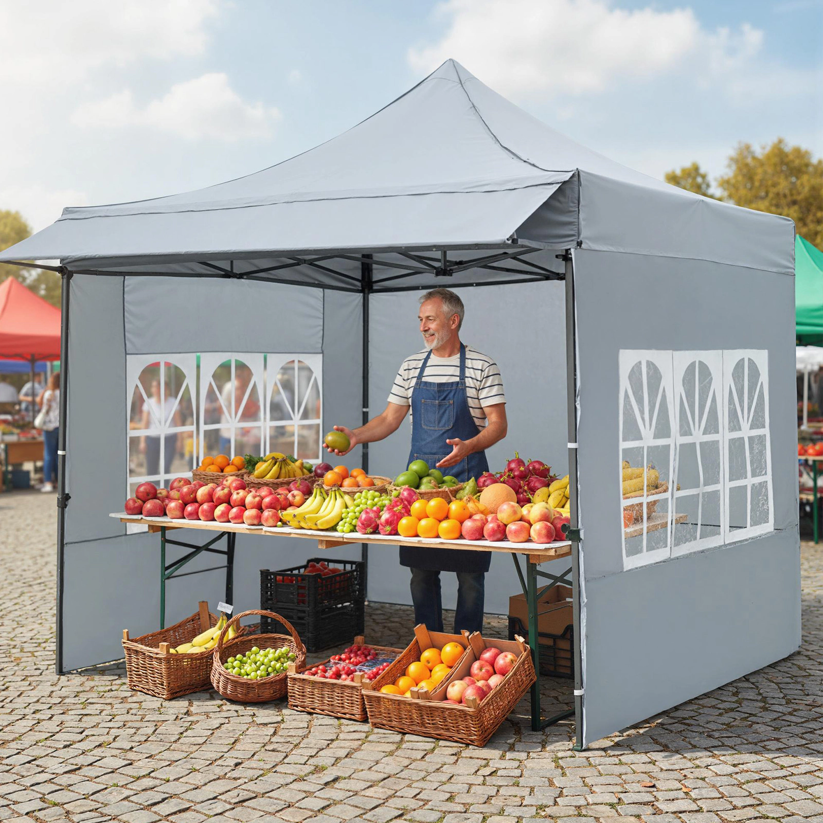 LJG 10 x FT Pop up Canopy Tent with Sidewalls and Awning for Party Picnic Event