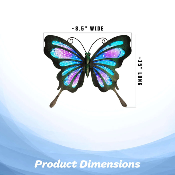 G128 Hand-Painted Blue and Purple Metal Butterfly Wall Art
