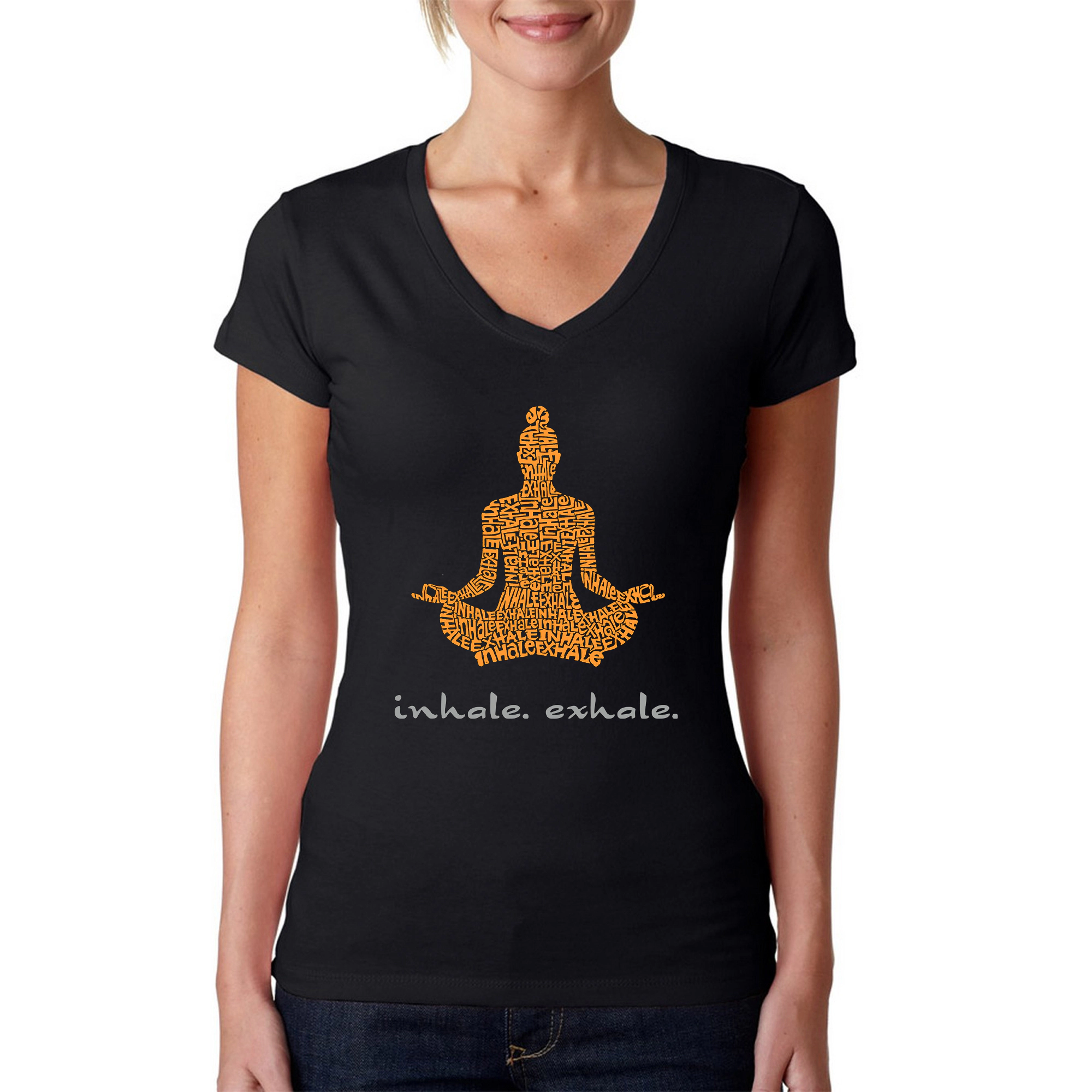 LA Pop Art Womens Word V-Neck T-Shirt - Inhale Exhale