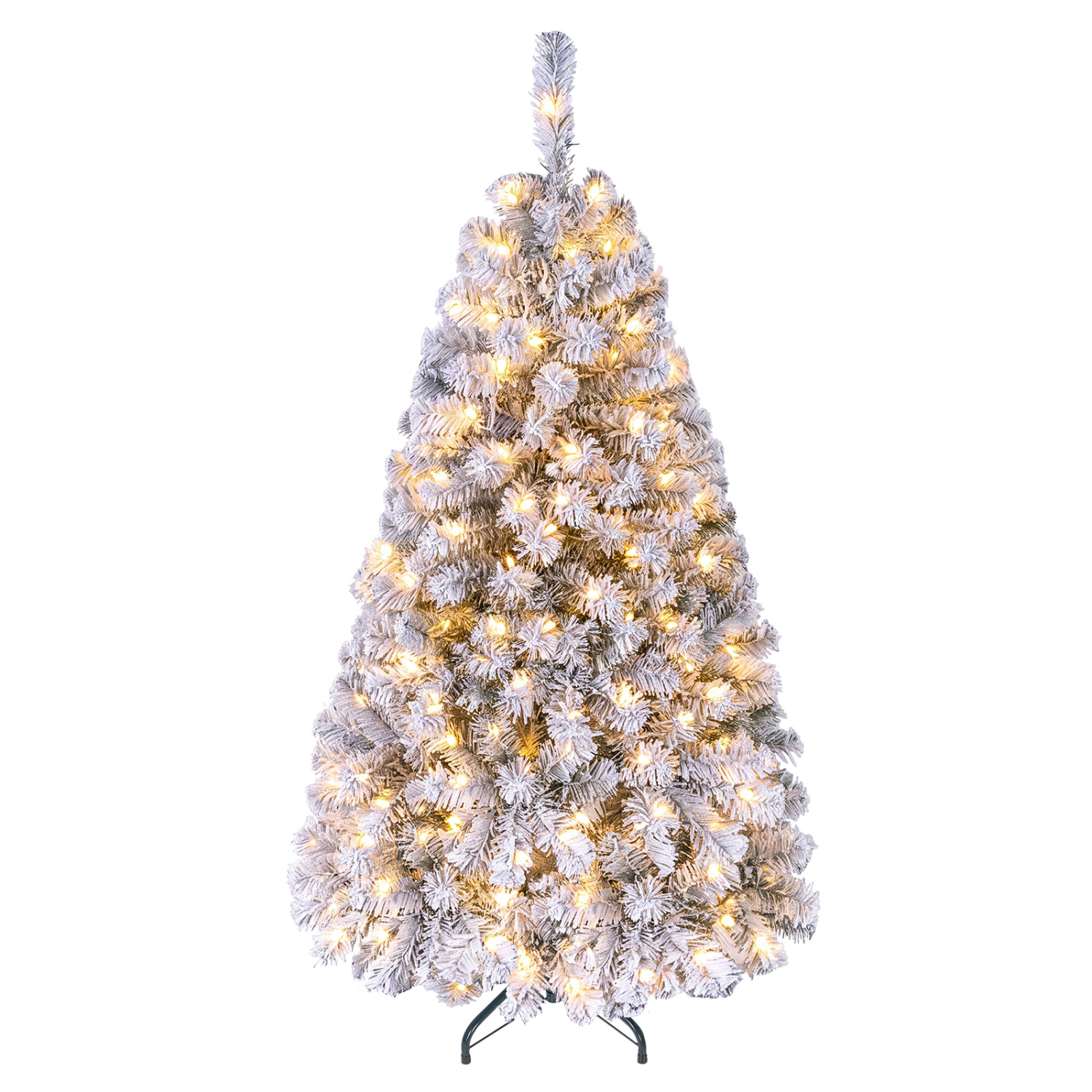 LJG 4.5 Feet Pre-Lit Premium Snow Flocked Christmas Tree with 150 Lights