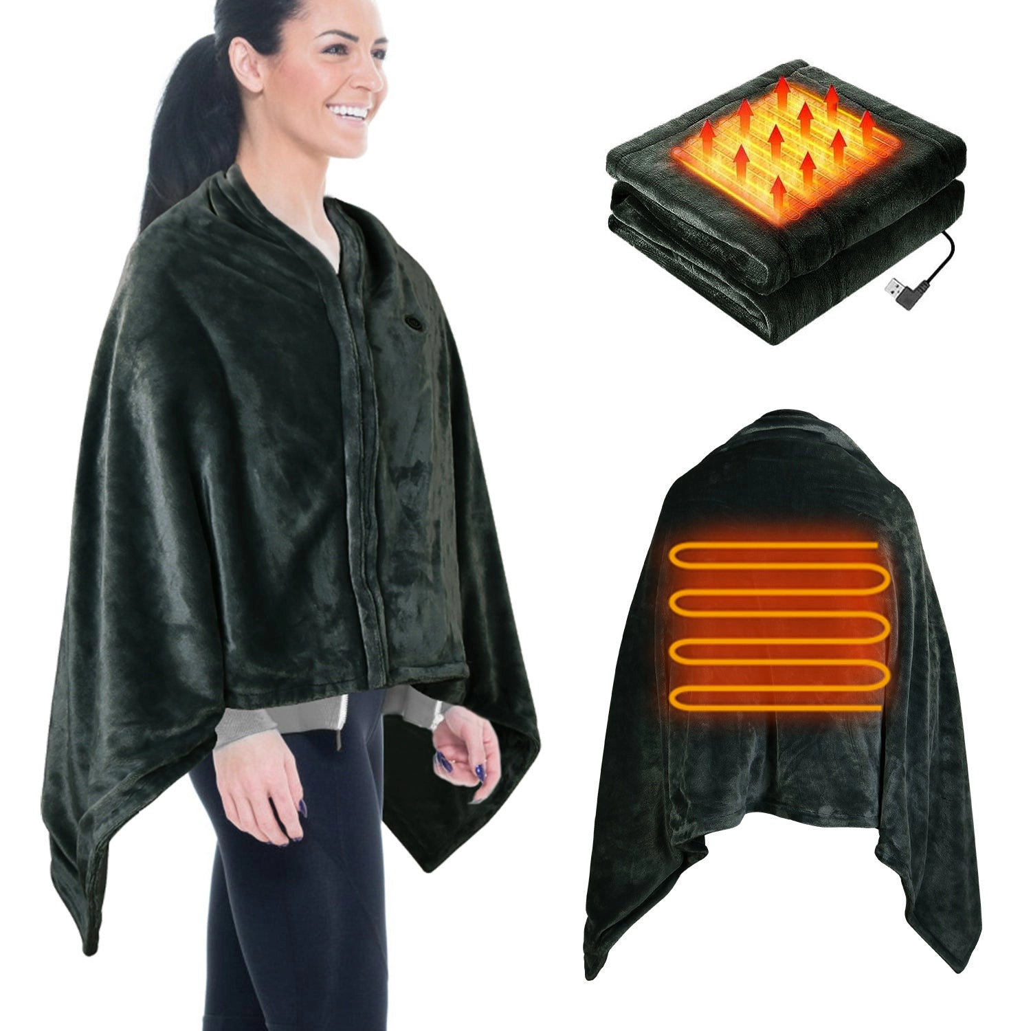 GBruno USB Heated Flannel Blanket Shawl With Zipper