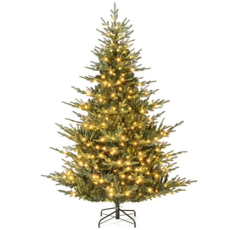 SUGIFT 7-ft Pre-Lit Hinged Artificial Christmas Tree with 1102 Branch Tips and 350 Warm White LED Lights Green