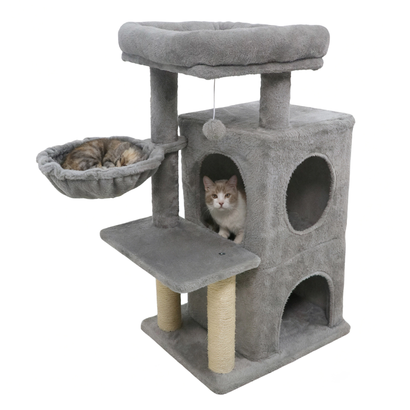 SUGIFT 33.5-in Tall 2-Tier Cat Tree Condo Tower Padded Top Perch 22-lb Capacity Each Layer 18-lb Net Weight Light Gray