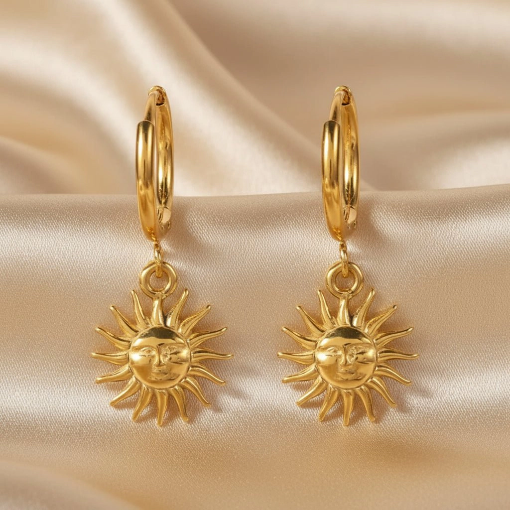 DressAtR Women's Sun Charm Gold Tone Drop Earrings