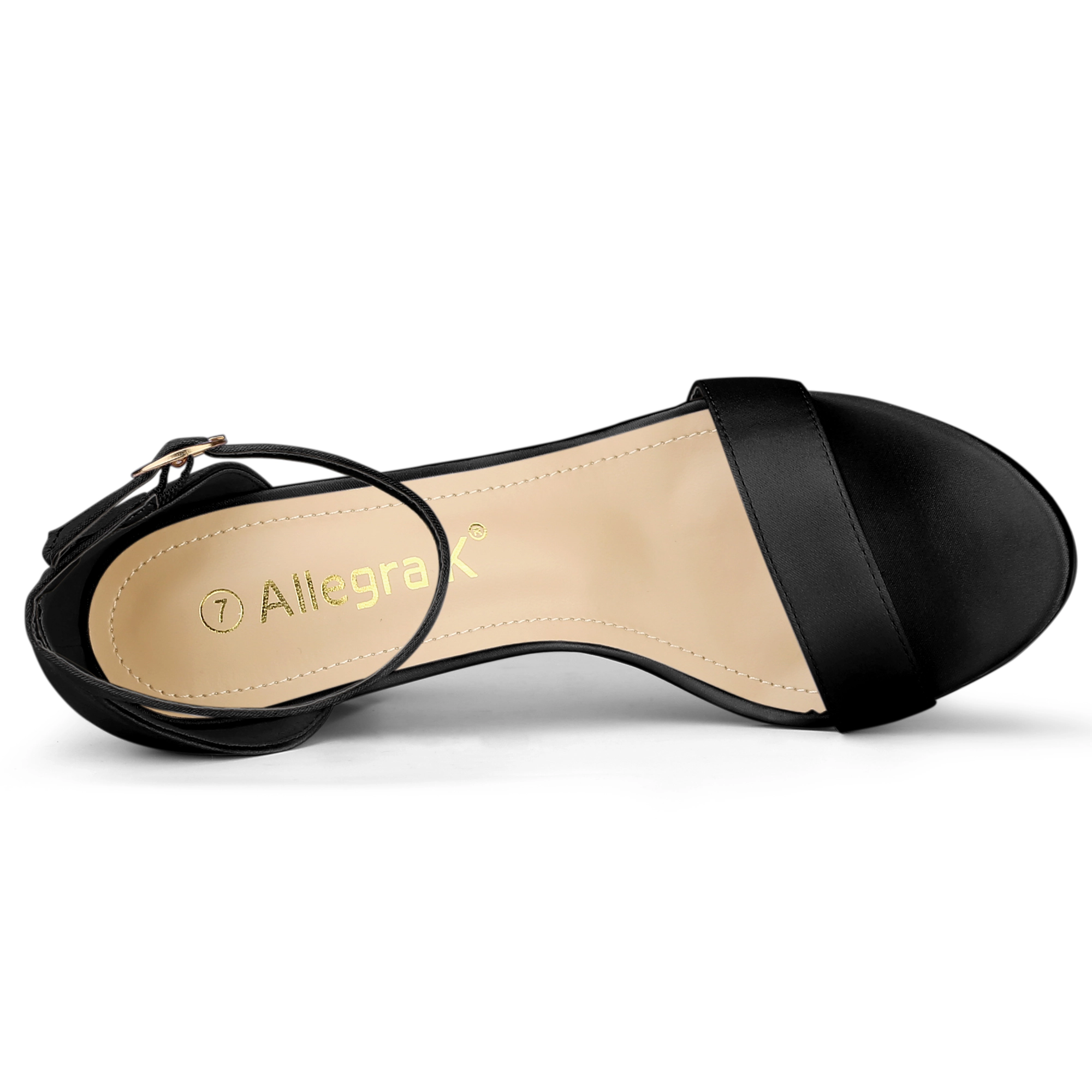 BLISSFUL STEP Women's Satin Open Toe Ankle Strap Chunky Heels Sandals