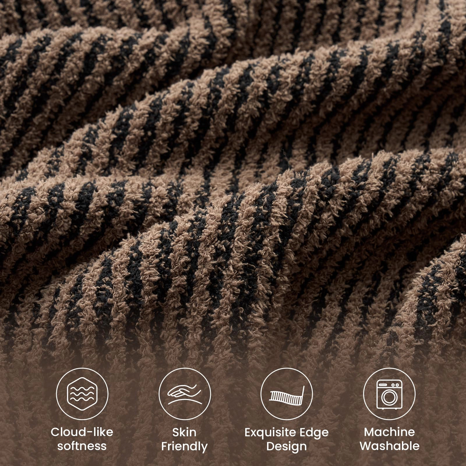 CovertSafe Soft Ribbed Throw Blanket For Couch Cozy Knit