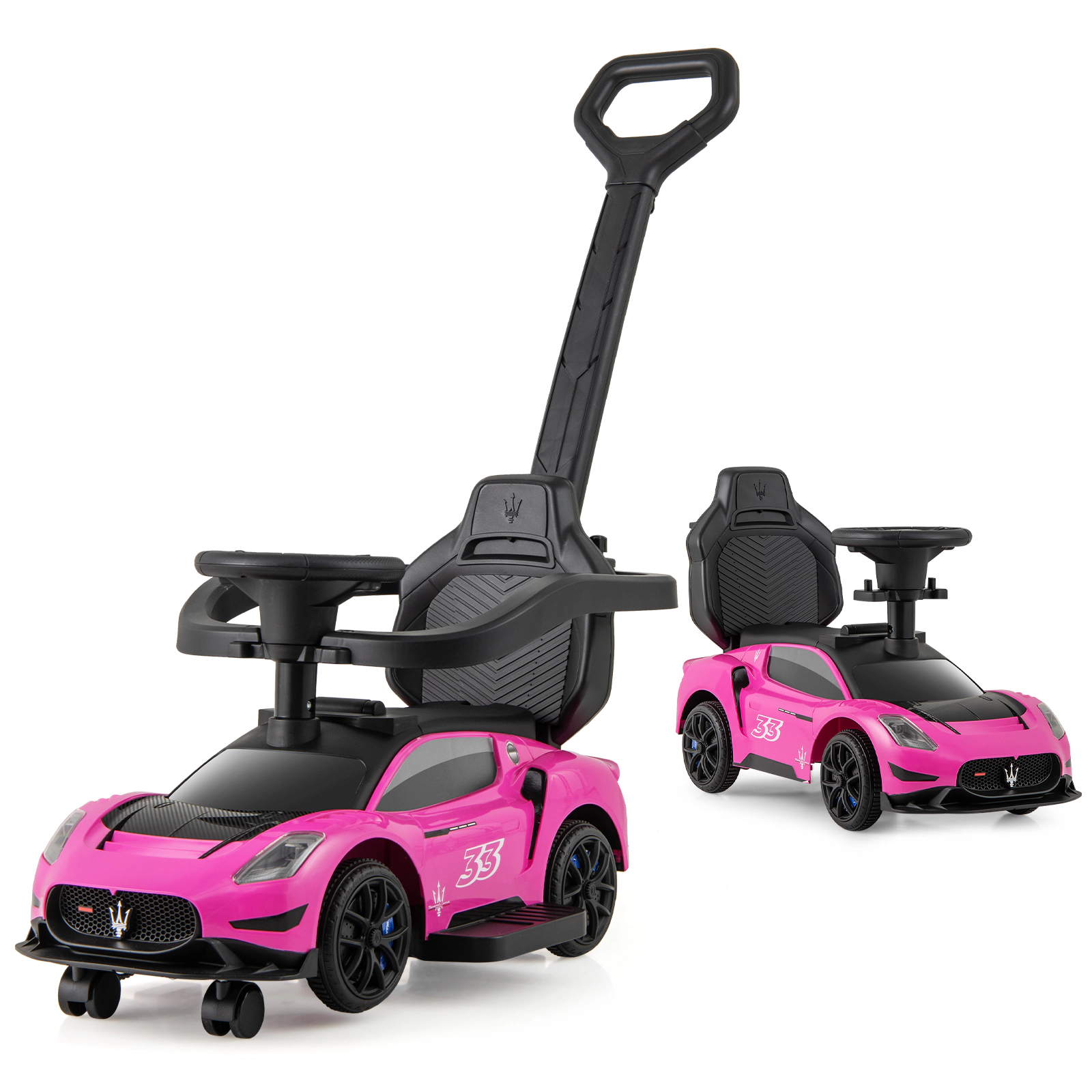 SUGIFT 3-in-1 Maserati Licensed Ride-On Push Sliding Car with Music 55-lb Capacity Ages 18-60 Months Pink/White