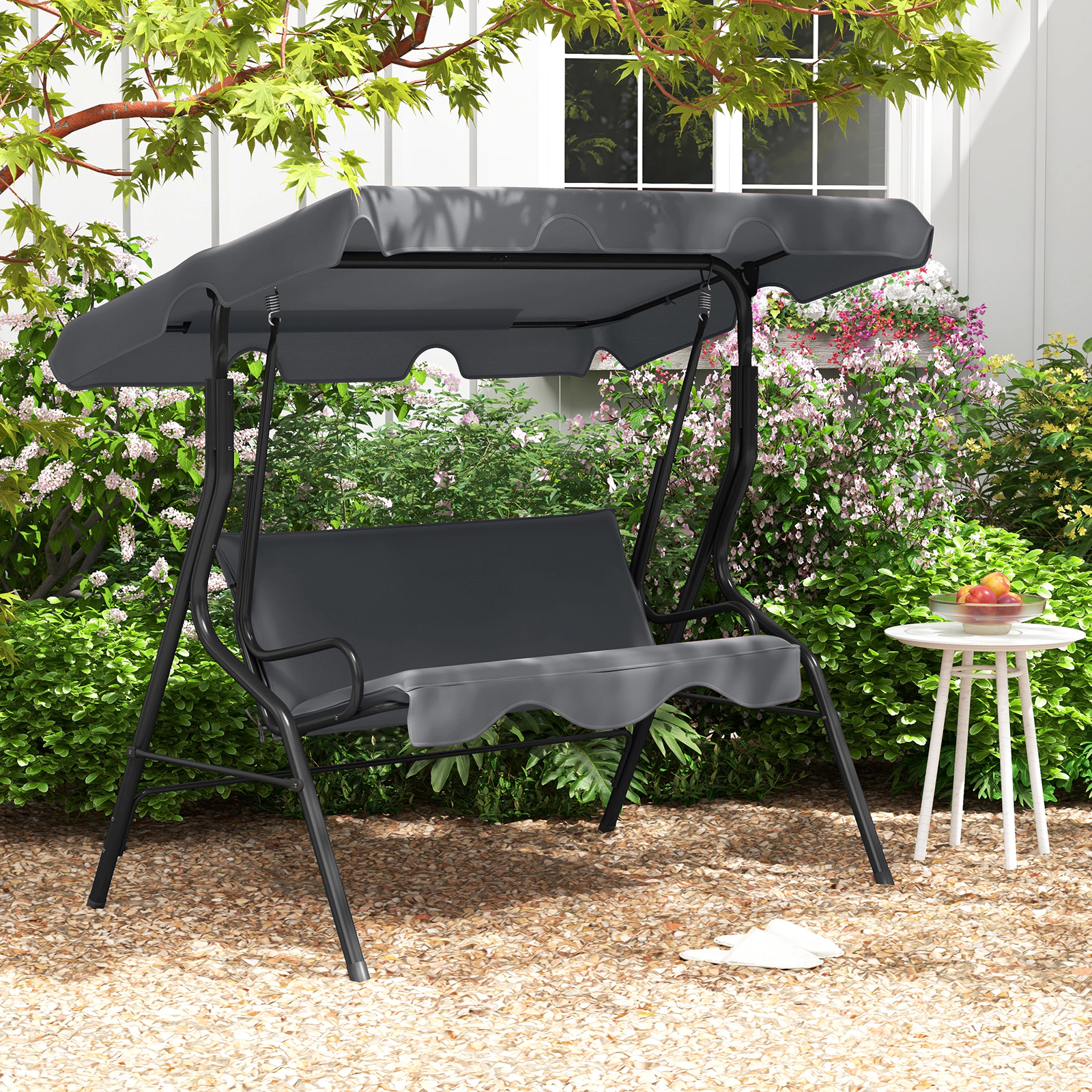 SUGIFT 3-Seat Outdoor Patio Canopy Swing with Cushioned Metal Frame 500-lb Capacity 67.5 x 43.5 x 60.5 in Gray