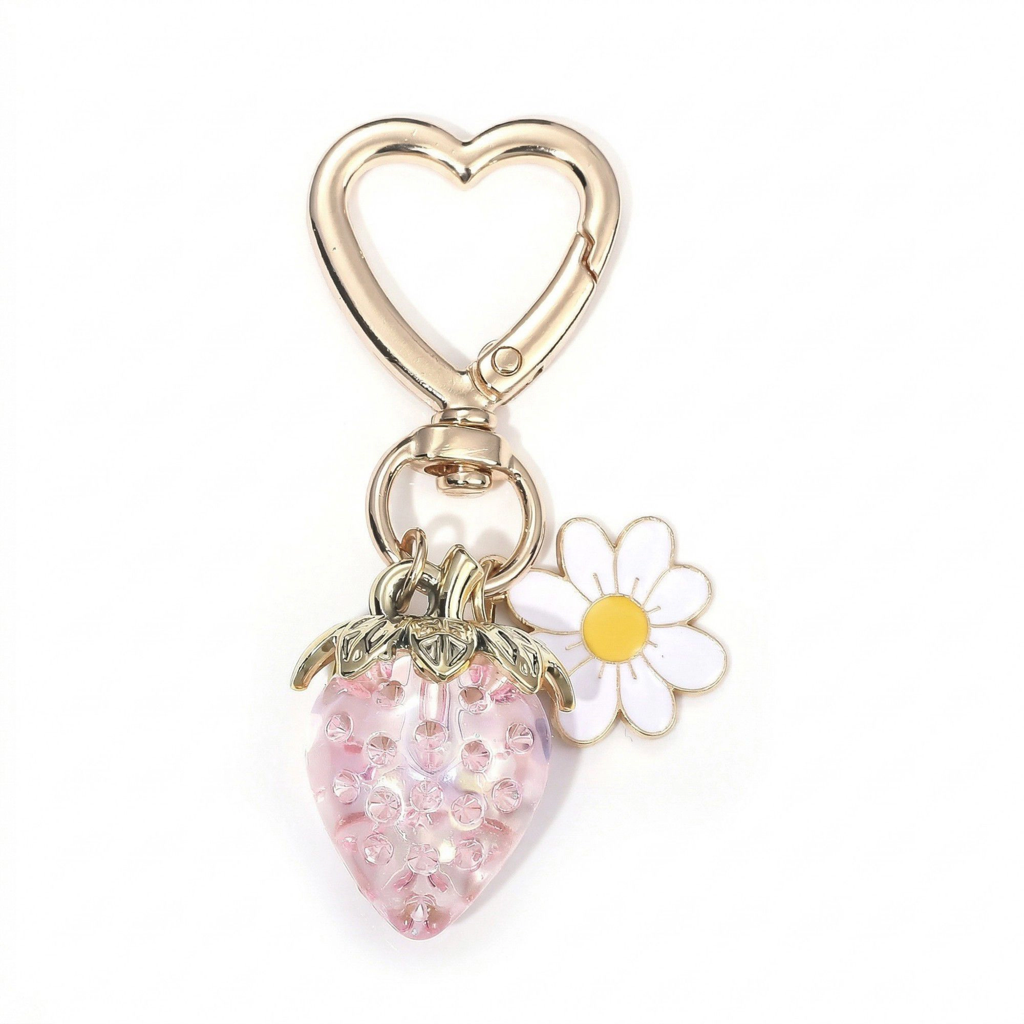 Alilang Women's 3 Pcs Strawberry Charm Keychain Set with Daisy Pendant and Heart Clip Decorative Bag Accessory