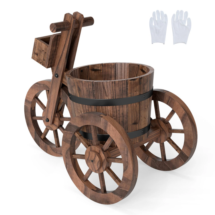 Hivvago Rustic Wood Tricycle Planter with Wheels and Storage Box