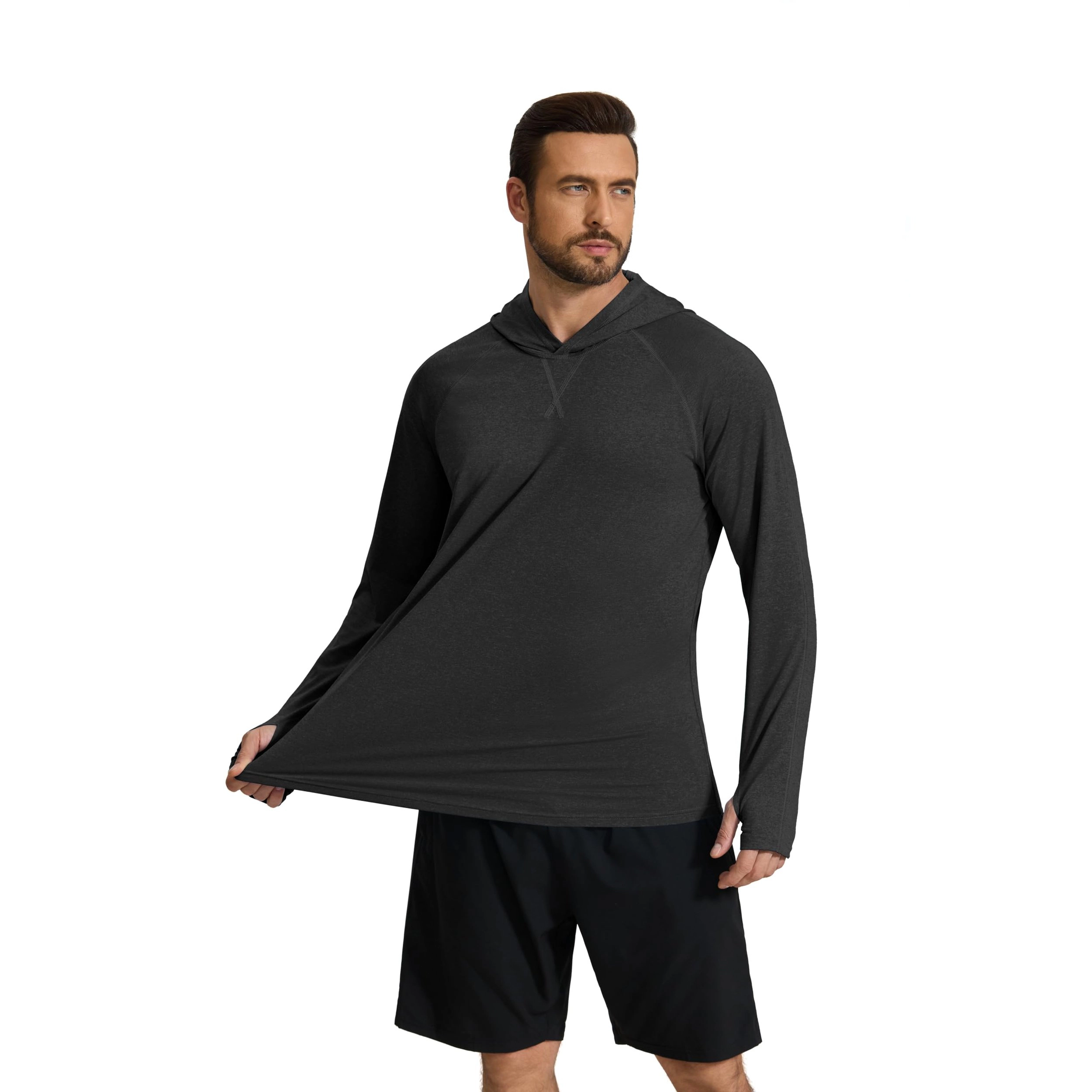 COOFANDY Men's Regular Fit Lightweight Long Sleeve Hooded Running Shirt
