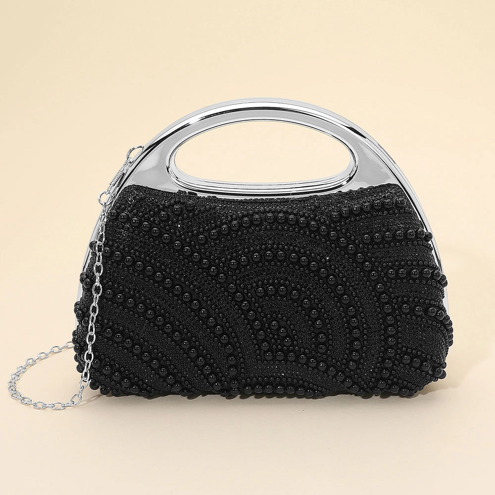FASHNZFAB Pearl Rhinestone Embellished Evening Clutch Crossbody Bag