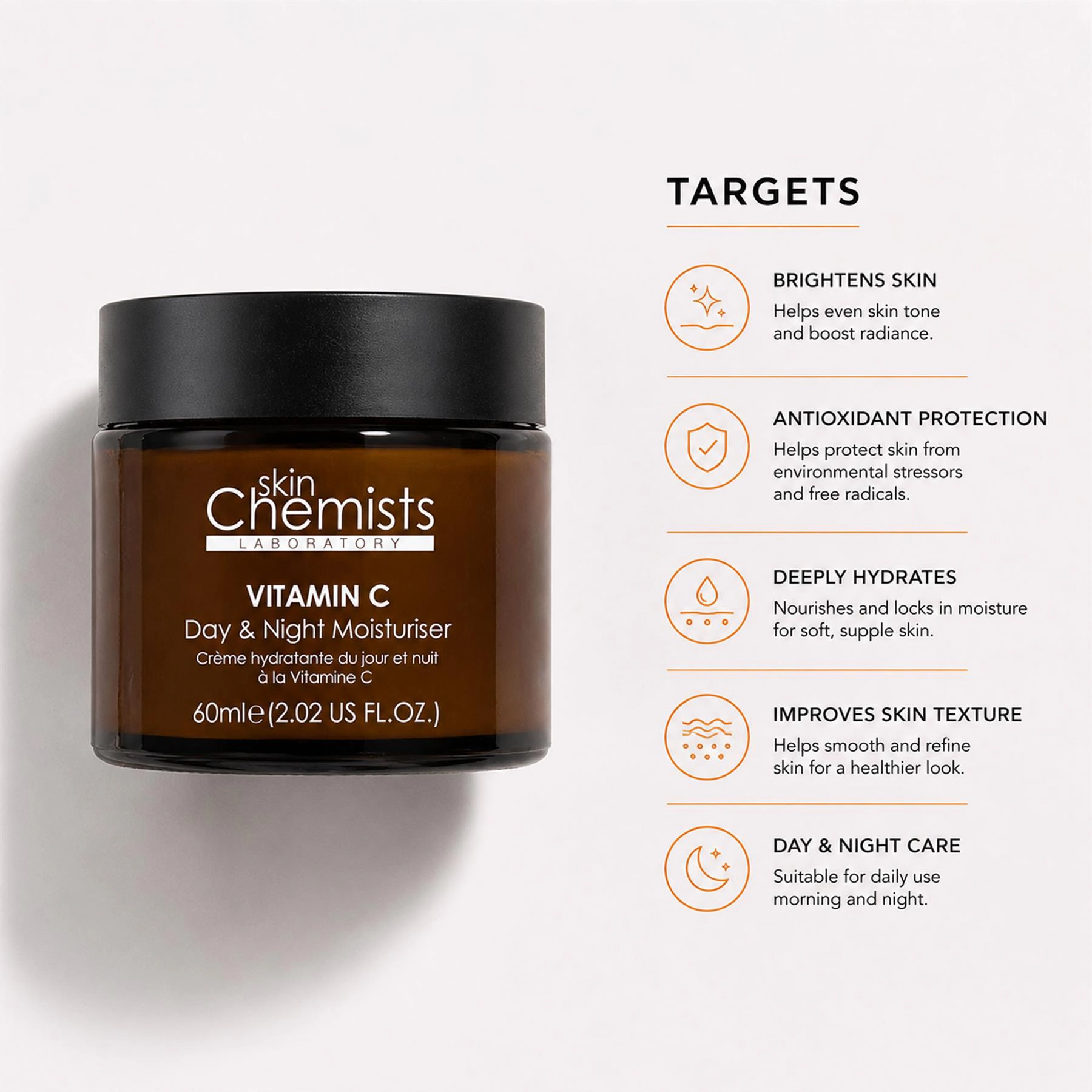 skinChemists Vitamin C Brightening Day & Night Moisturiser 60ml