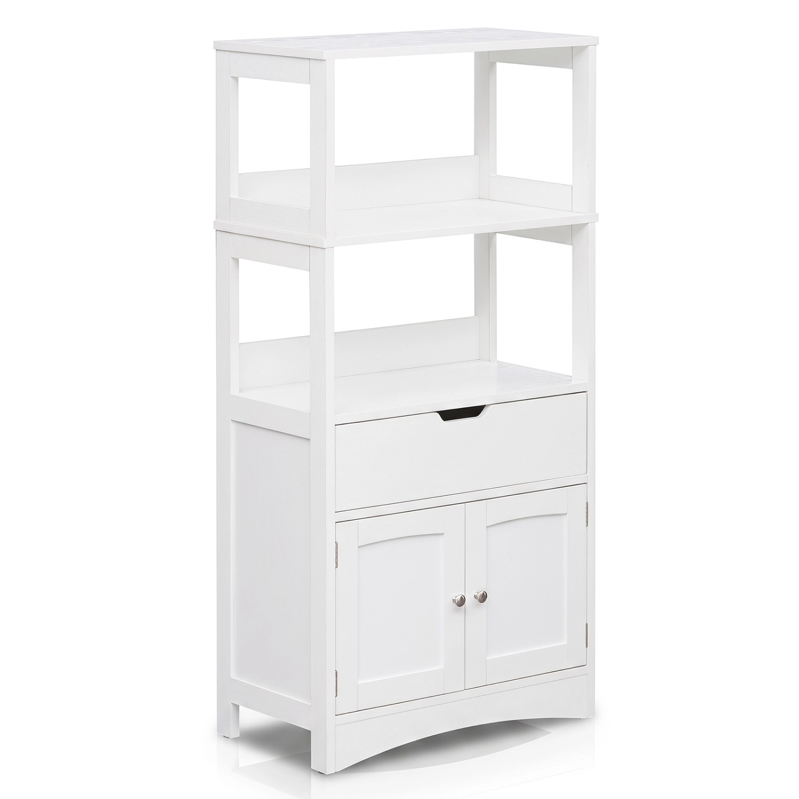 SUGIFT Bathroom Storage Cabinet with Open Shelves and Drawer 110-lb Capacity 24-in Wide Engineered Wood White