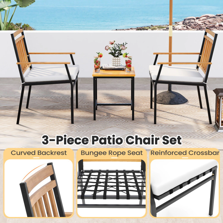 Hivvago 3 Pieces Outdoor Furniture Set Acacia Wood Patio Conversation Set With Cushions-White