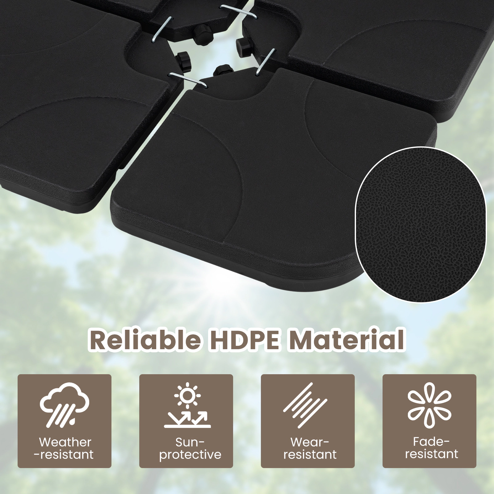 SUGIFT 4-Piece HDPE Cantilever Umbrella Base Set 20-in Square Plates 164-lb Fillable Weight with U-Locking Pins Black