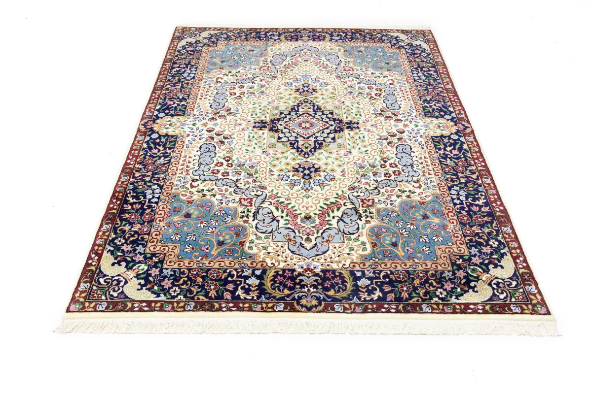 Magic Rugs Cream & Navy Floral 5'4X7'8 Kirman Oriental Rug