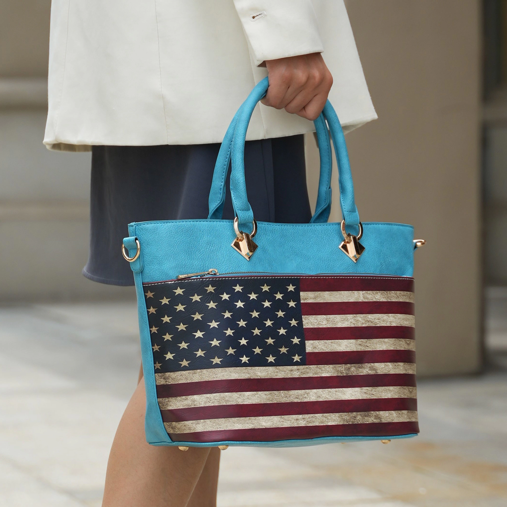 Mia K Collection Lilian Vegan Leather Tote Bag - Patriotic Print, Green