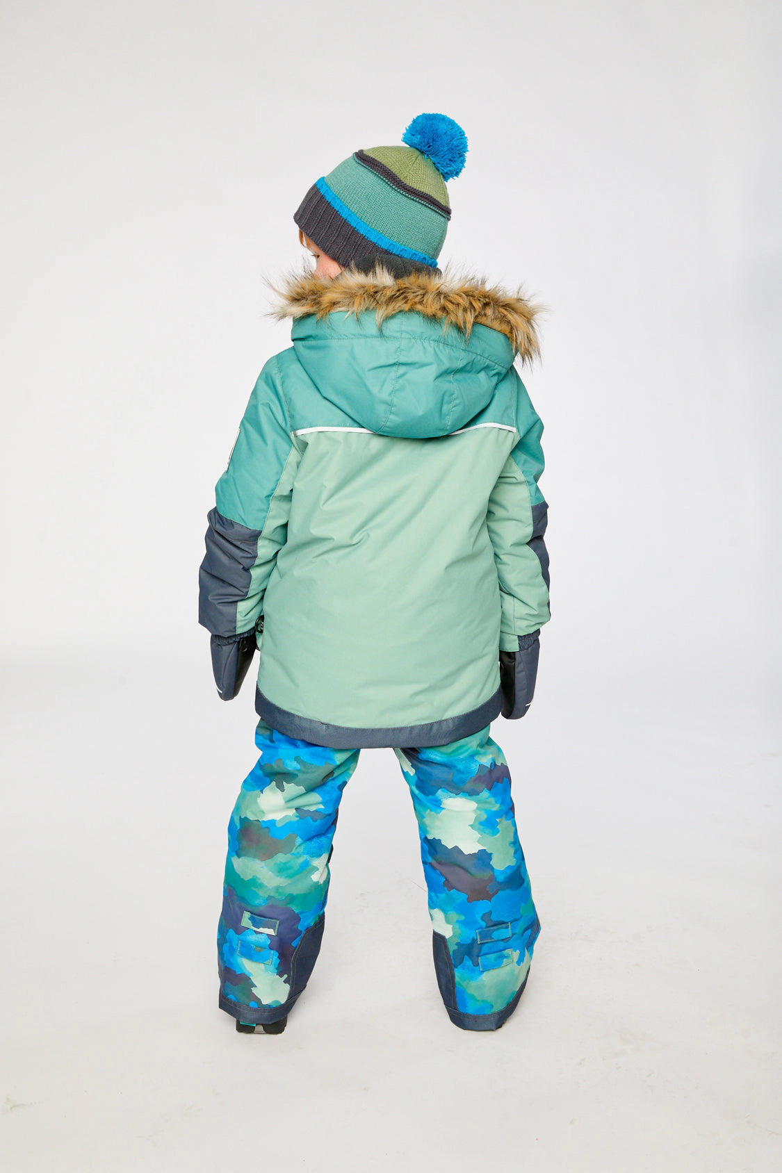 Deux par Boys Colorblock Two Piece Play Snowsuit with Hooded Jacket and Camouflage Snow Pants