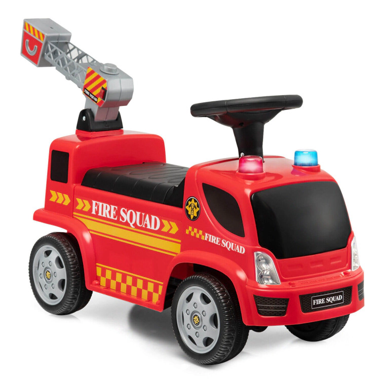 Hivvago Kids Push Ride On Fire Truck with Ladder Bubble Maker and Headlights
