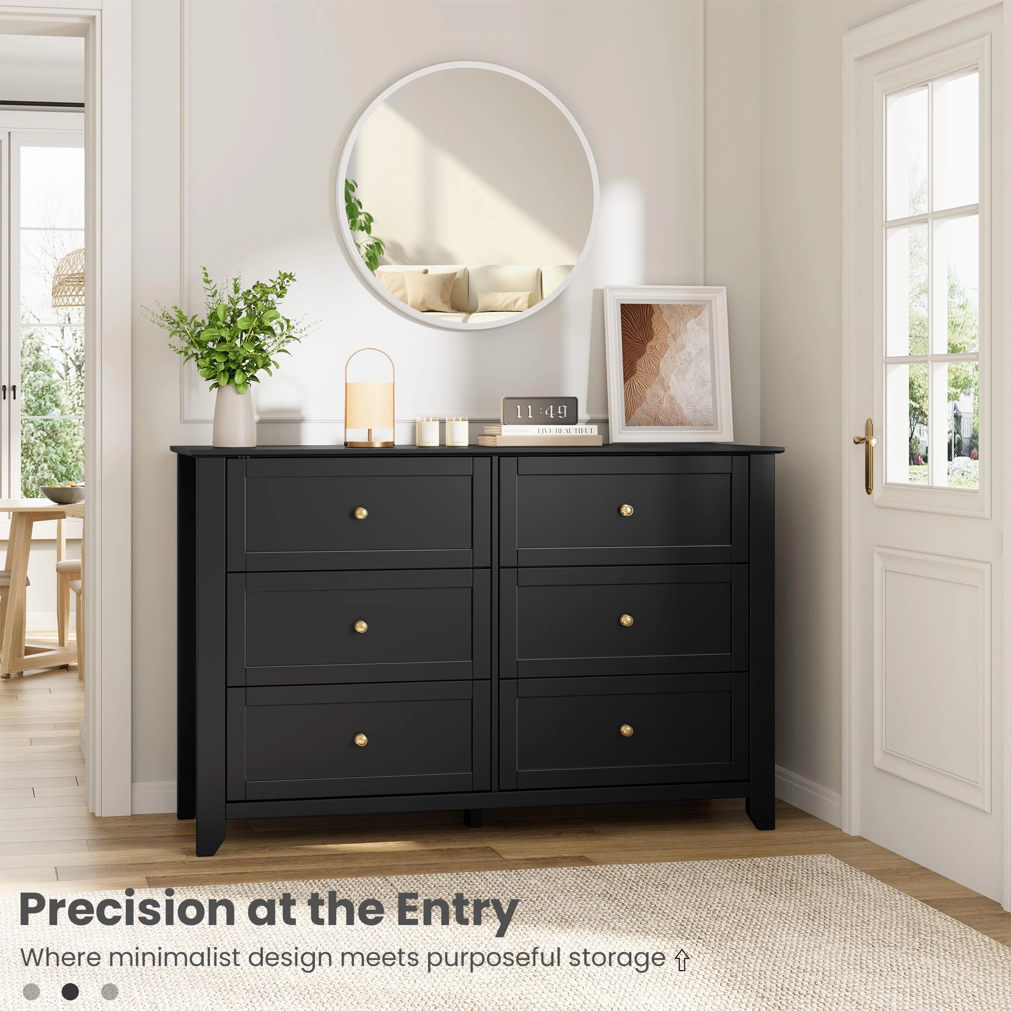 6 Drawer Dresser with Metal Knobs,  54" Wide Wooden Double Storage Chest for Bedroom Entryway Hallway