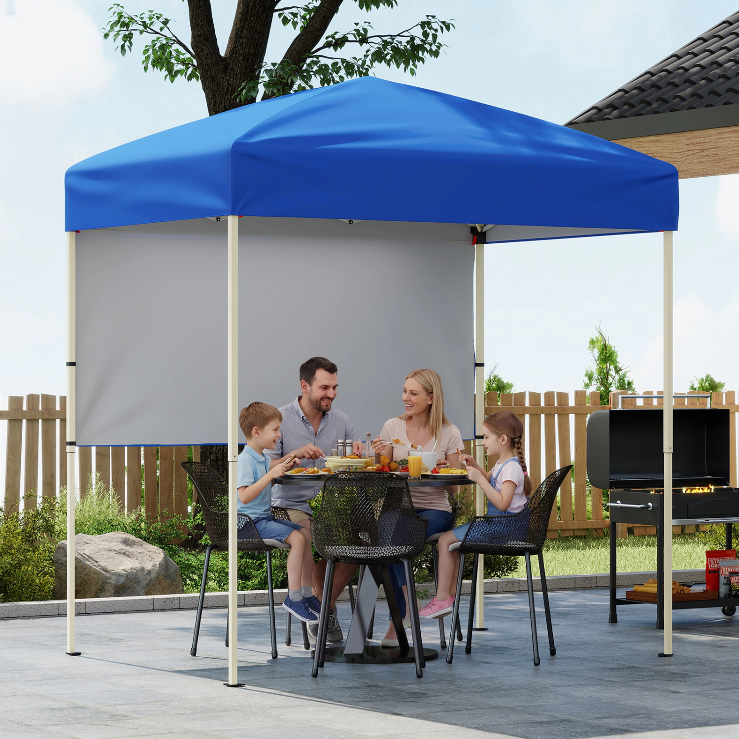 LJG 6 x 4 FT Pop-up Canopy Tent with 1 Half Sidewall Easy Setup Folding Outdoor Sun Shelter