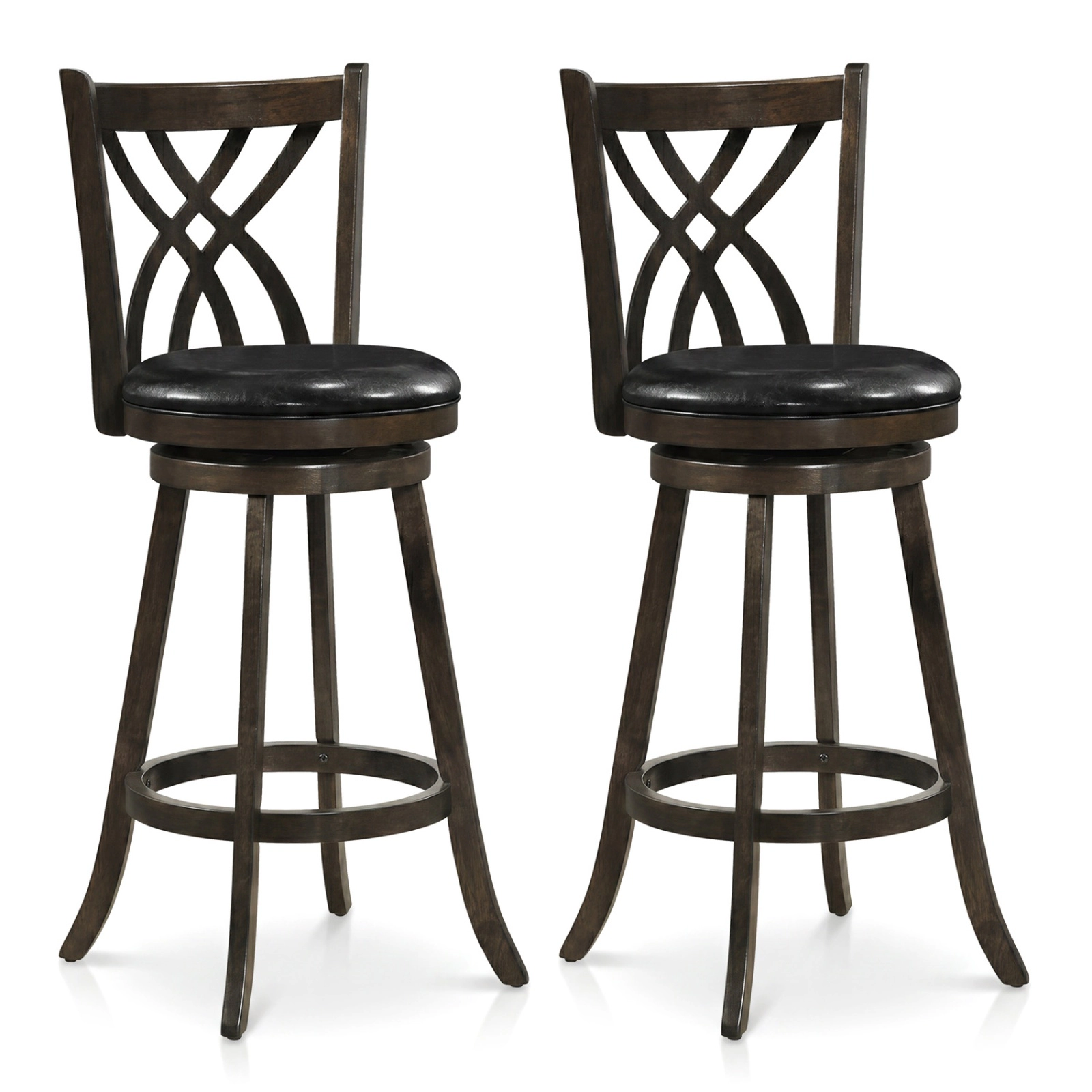 SUGIFT Set of 2 30.5 in Swivel Bar Stools, Rubber Wood, Padded Seats, Gray