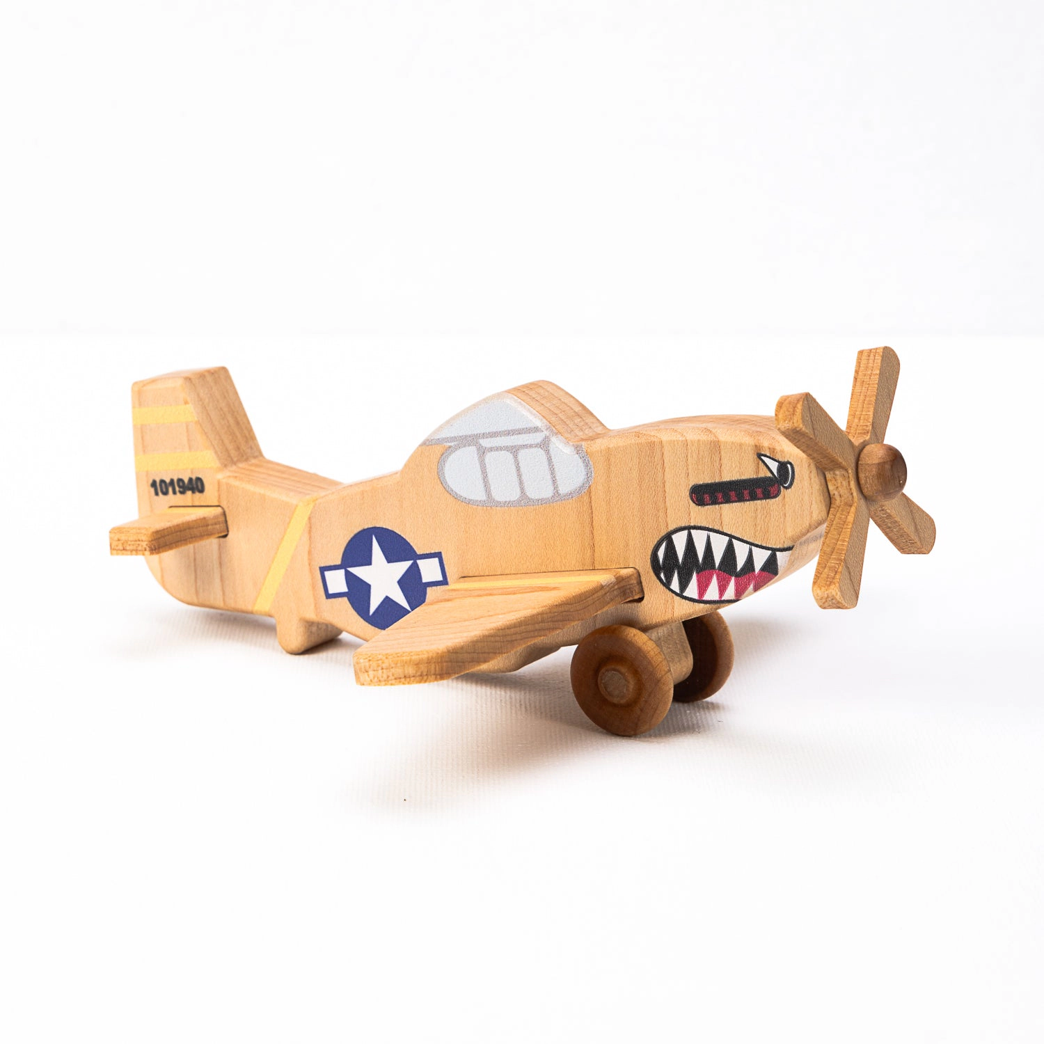 Miller Boys Vintage Toys P-51 Mustang Wooden Airplane - Maple, Montessori, Made in USA