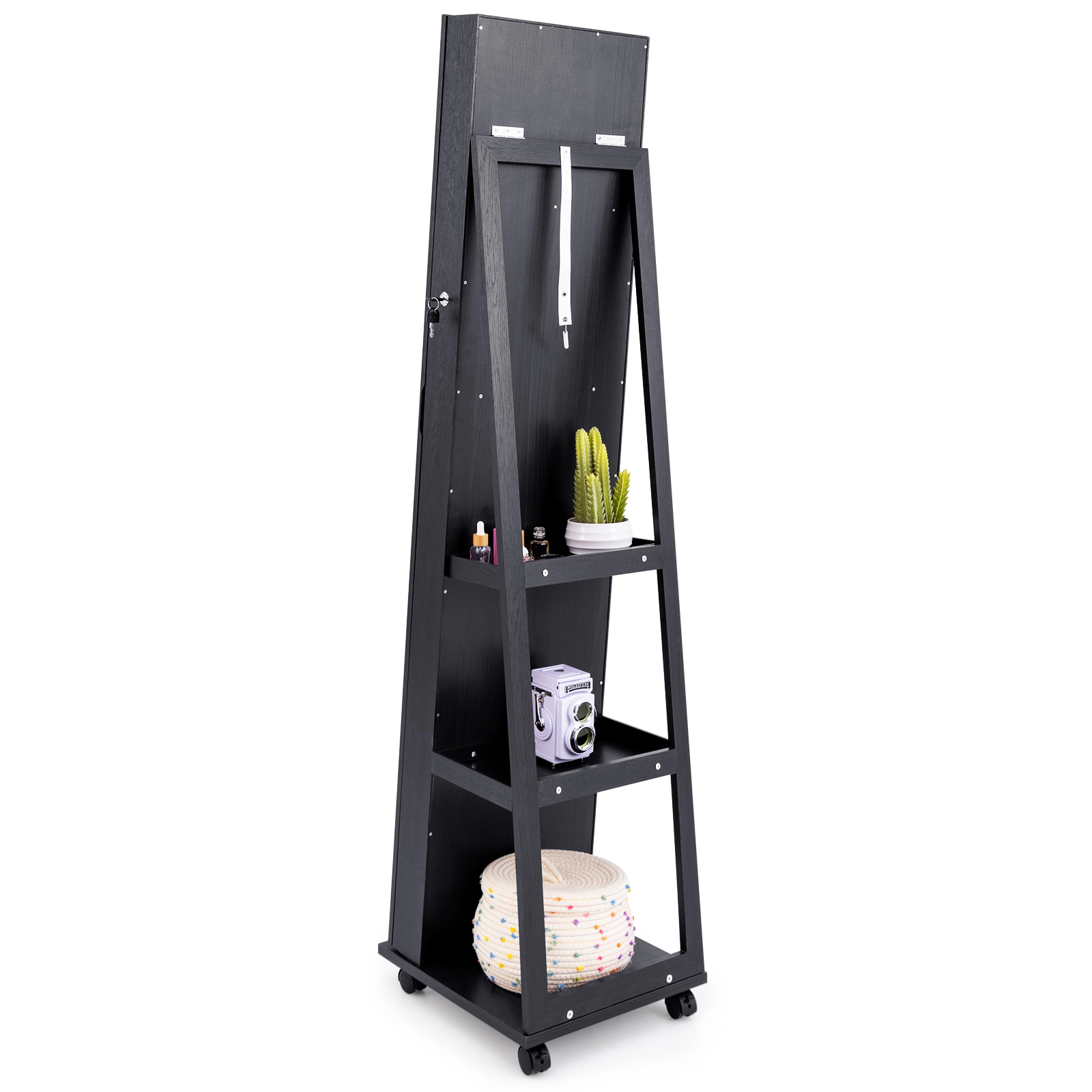 SUGIFT 64 Jewelry Armoire Lockable Cabinet with Built-in Makeup Mirror and Storage Shelves