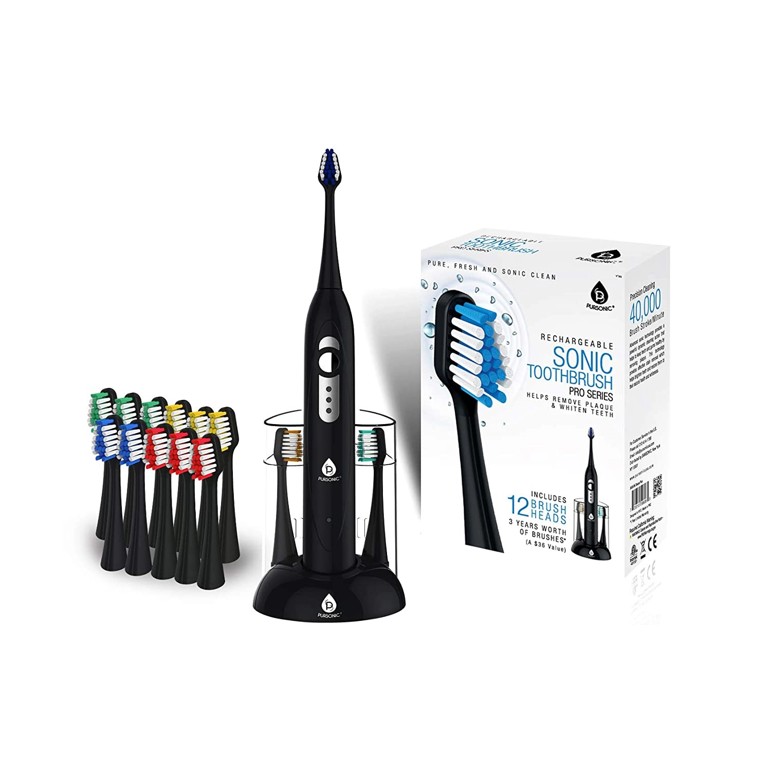 Pursonic Unisex Rechargeable Electric Toothbrush: 40K SPM Sonic Movement