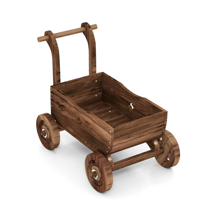 Hivvago Decorative Wooden Wagon Cart with Handle Wheels and Drainage Hole
