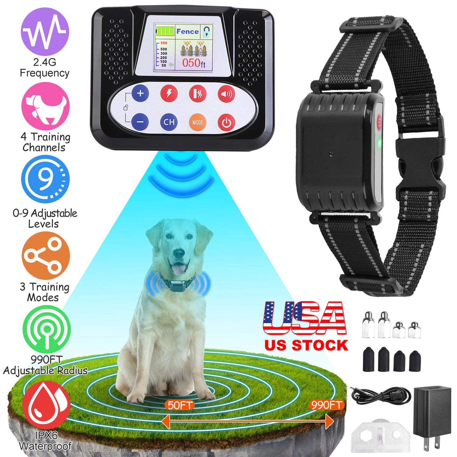 GBruno 2-in-1 Wireless Dog Fence Training Collar