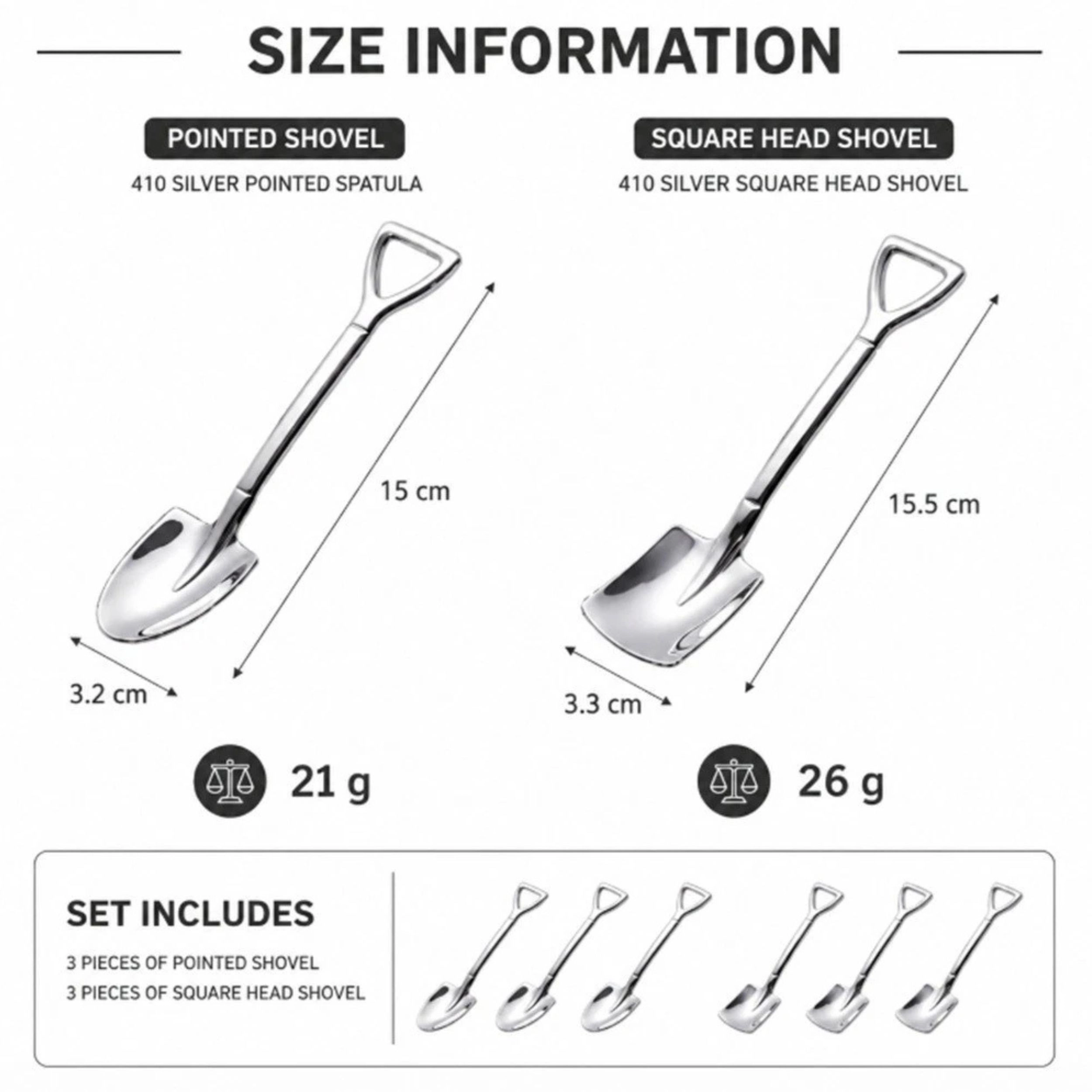 Home Collection 6-Piece Stainless Steel Shovel Teaspoons Coffee Dessert Ice Cream Spoon Set