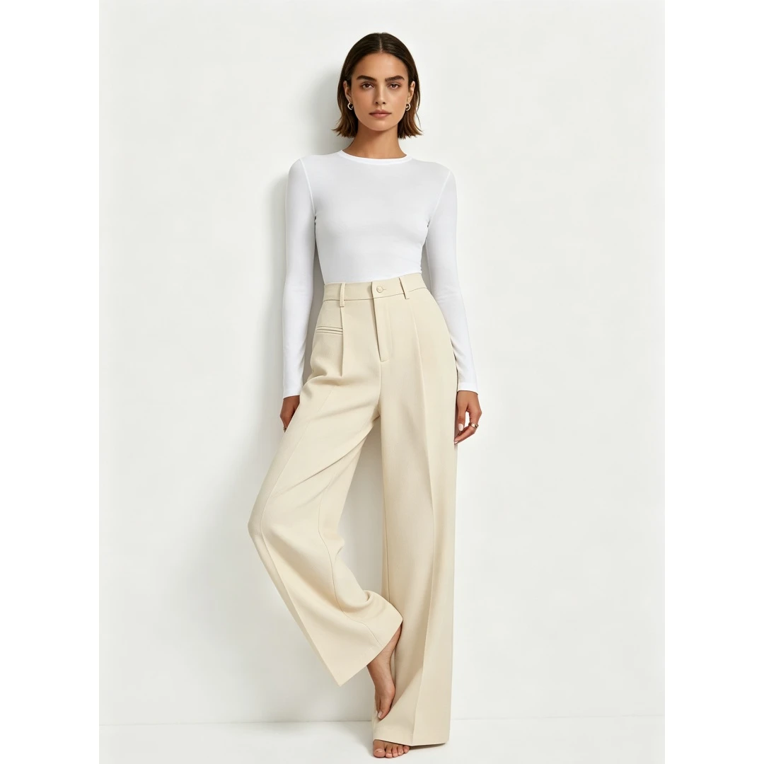 Coolmee Womens High Waist Business Palazzo Pants Elegant Wide Straight Leg Long Trousers with Pocket