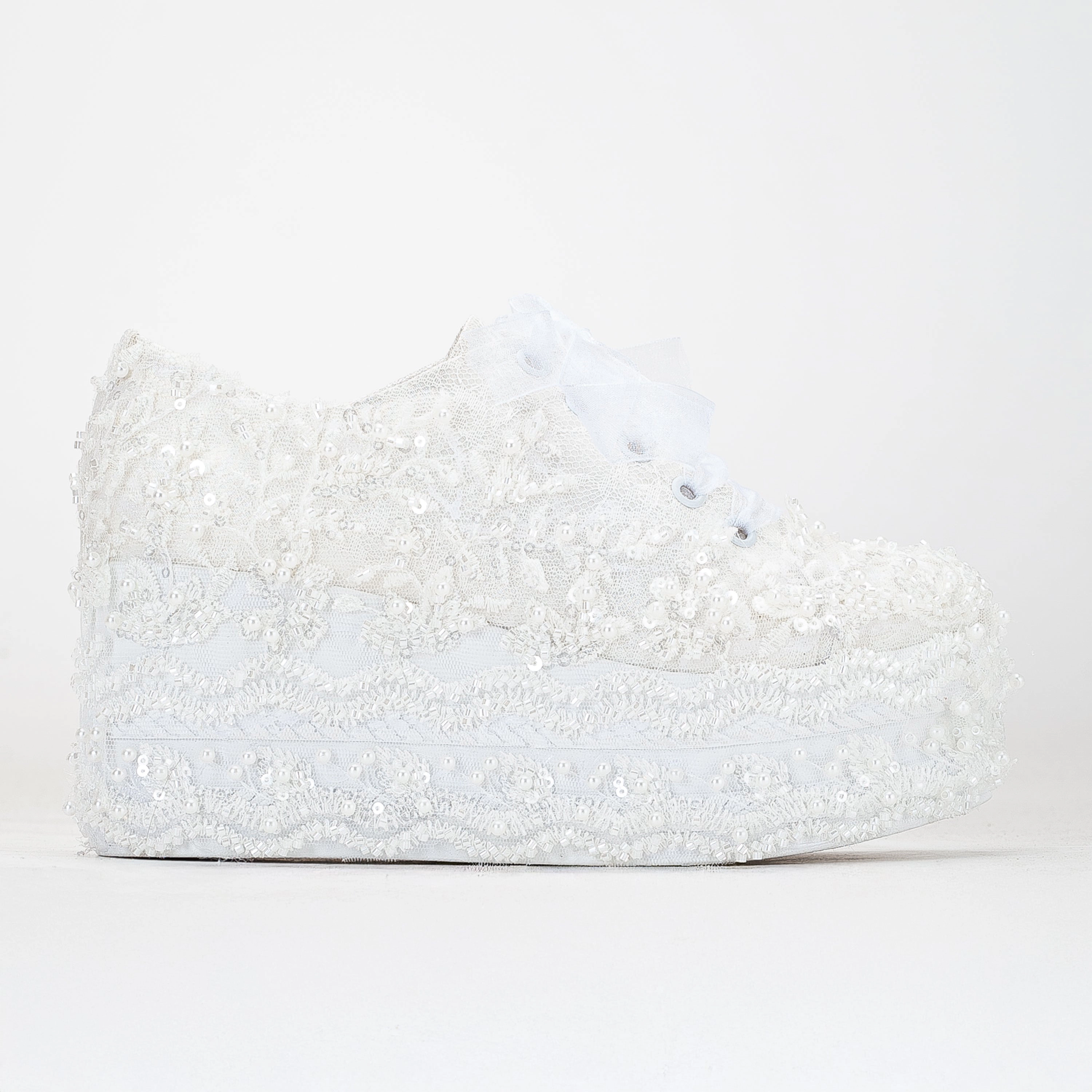 Forever & Always Womens Florette Lace Bridal Platform Sneakers