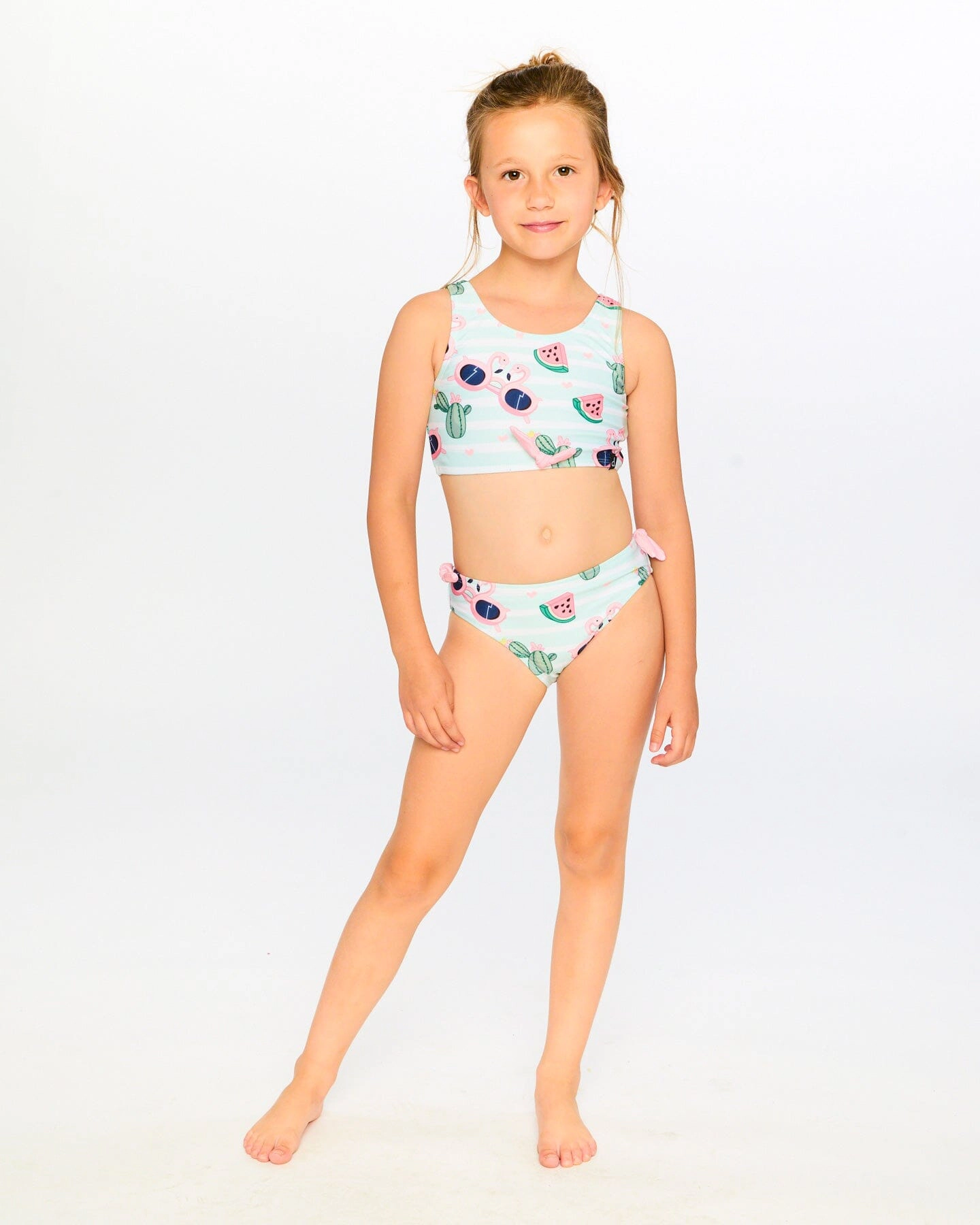 Deux par Girls Flamingo and Cactus Print Top Bottom Two-Piece Swimsuit